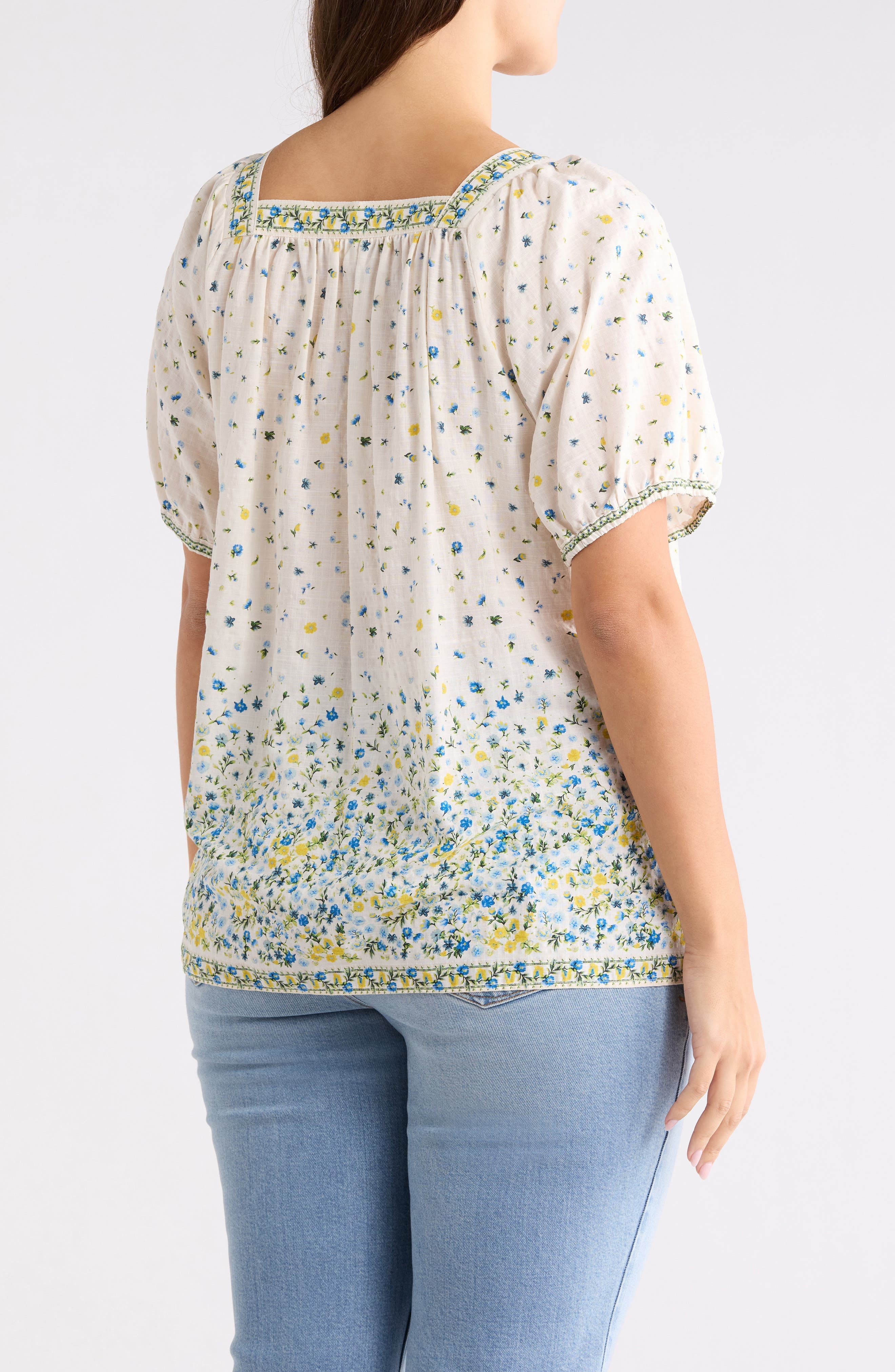 Square Neck Puff Sleeve Cotton Blend Top - image 2