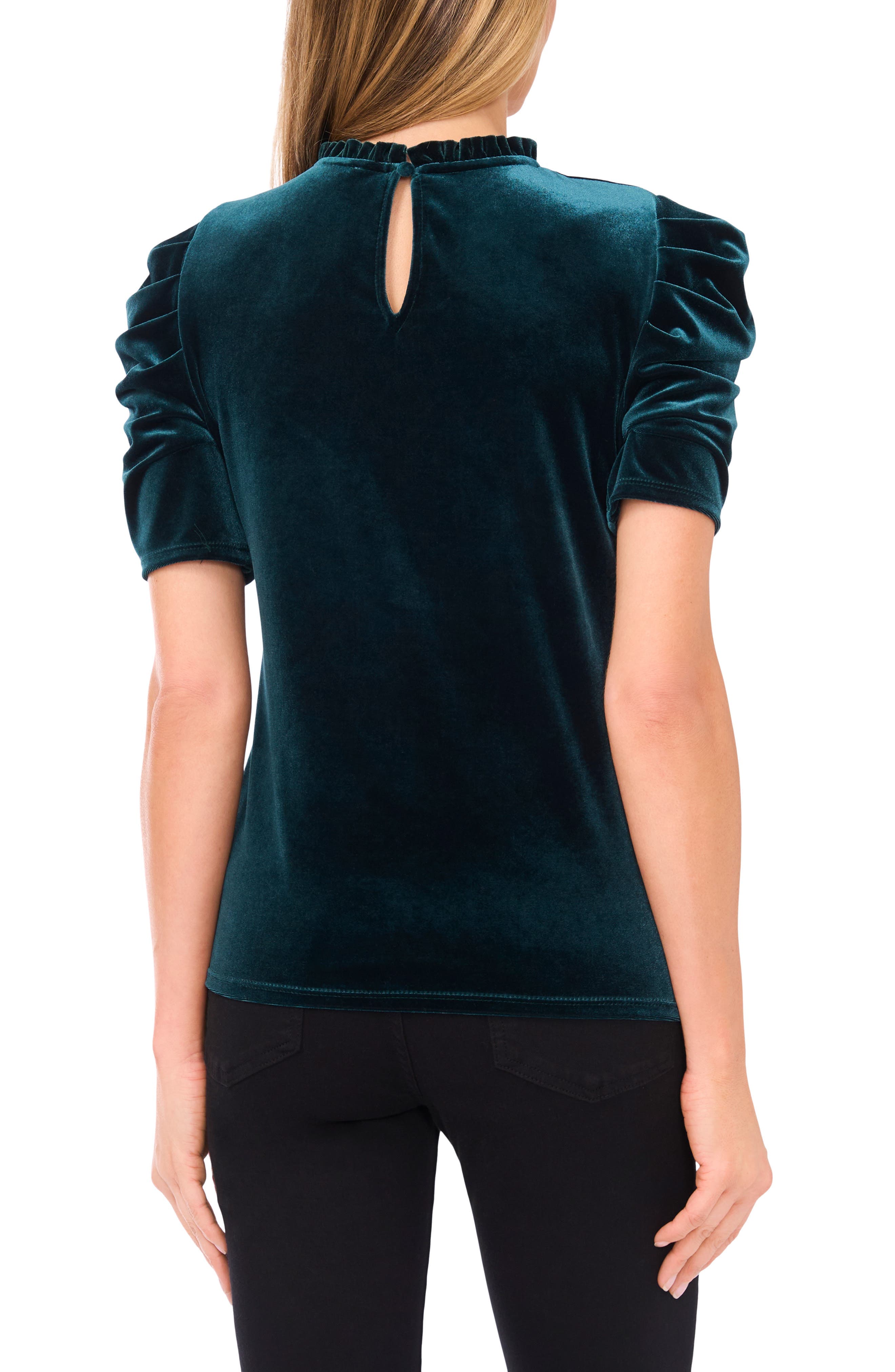 Ruffle Puff Sleeve Velvet Top - image 2