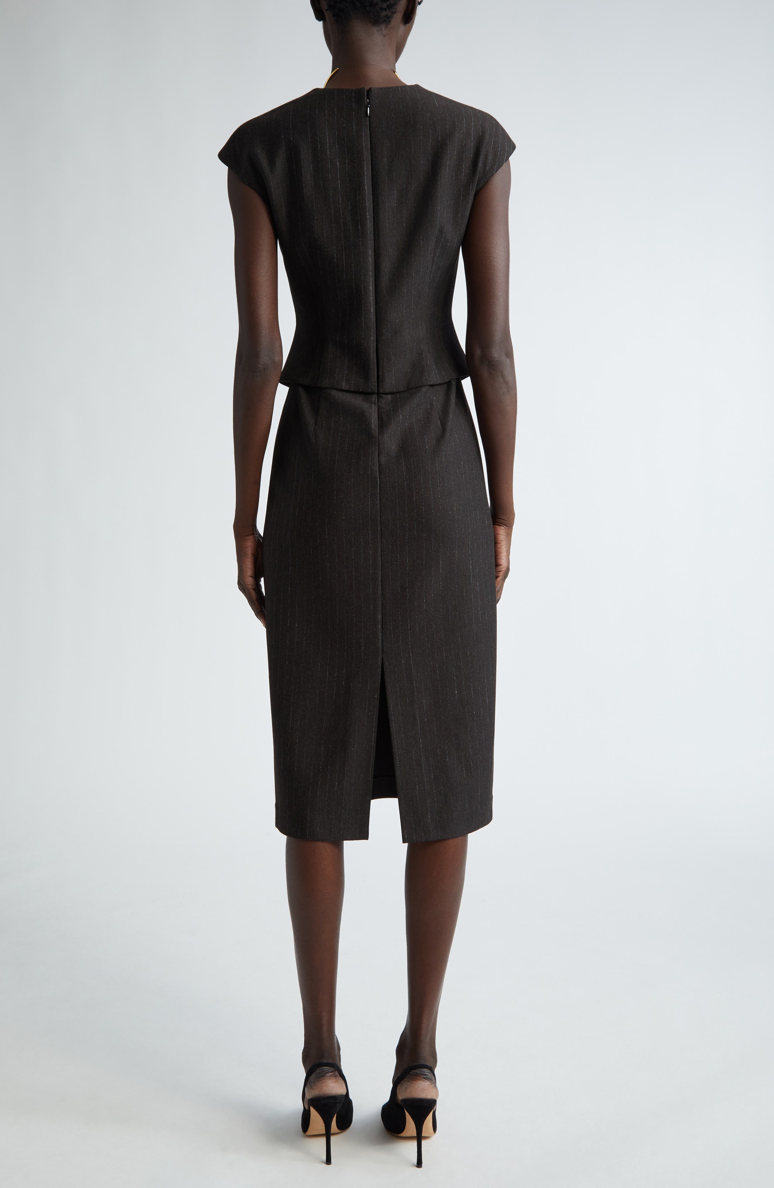 Pinstripe Jersey Peplum Sheath Dress - image 2