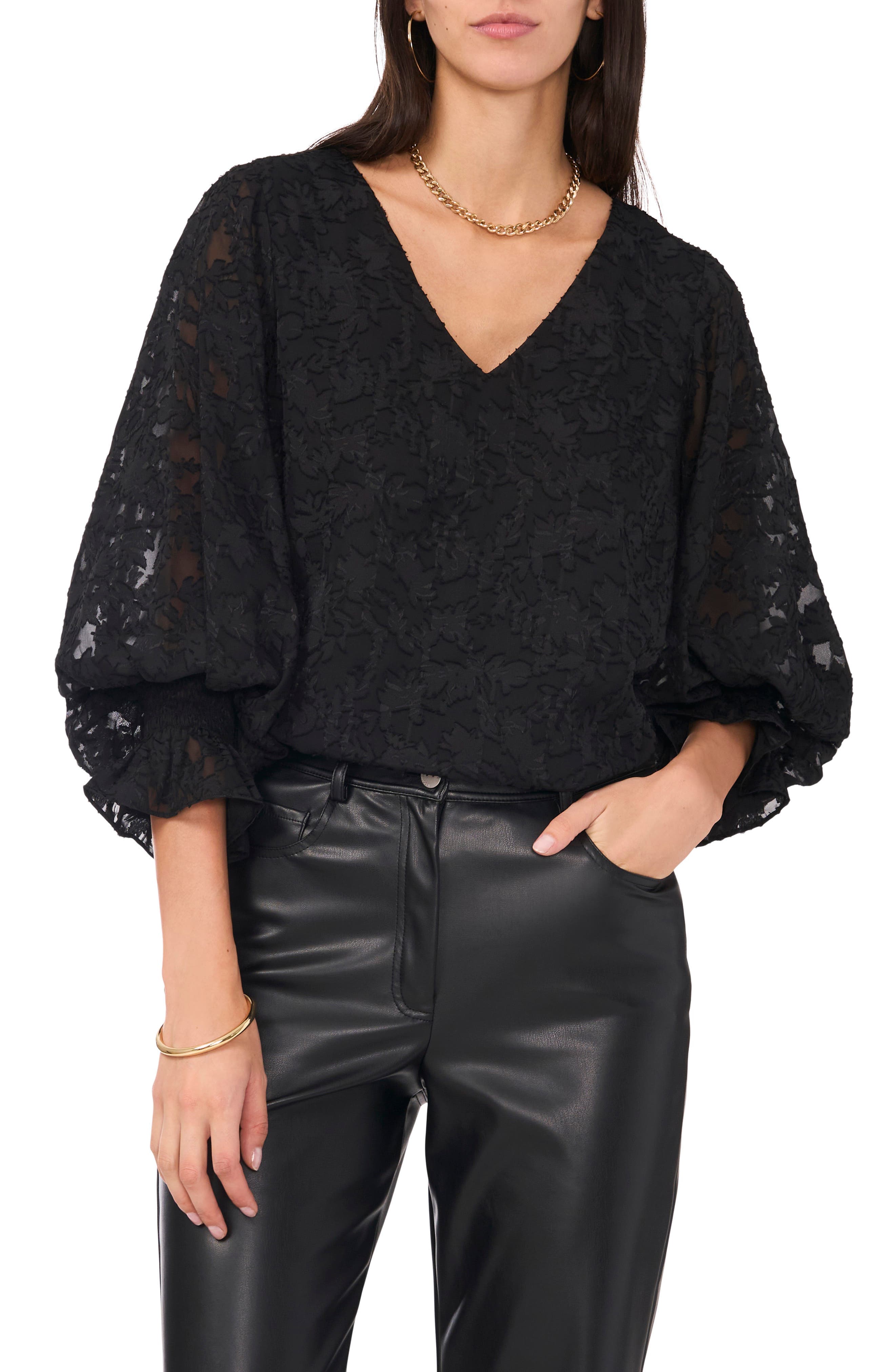 Lace Shirred Cuff Top - image 1