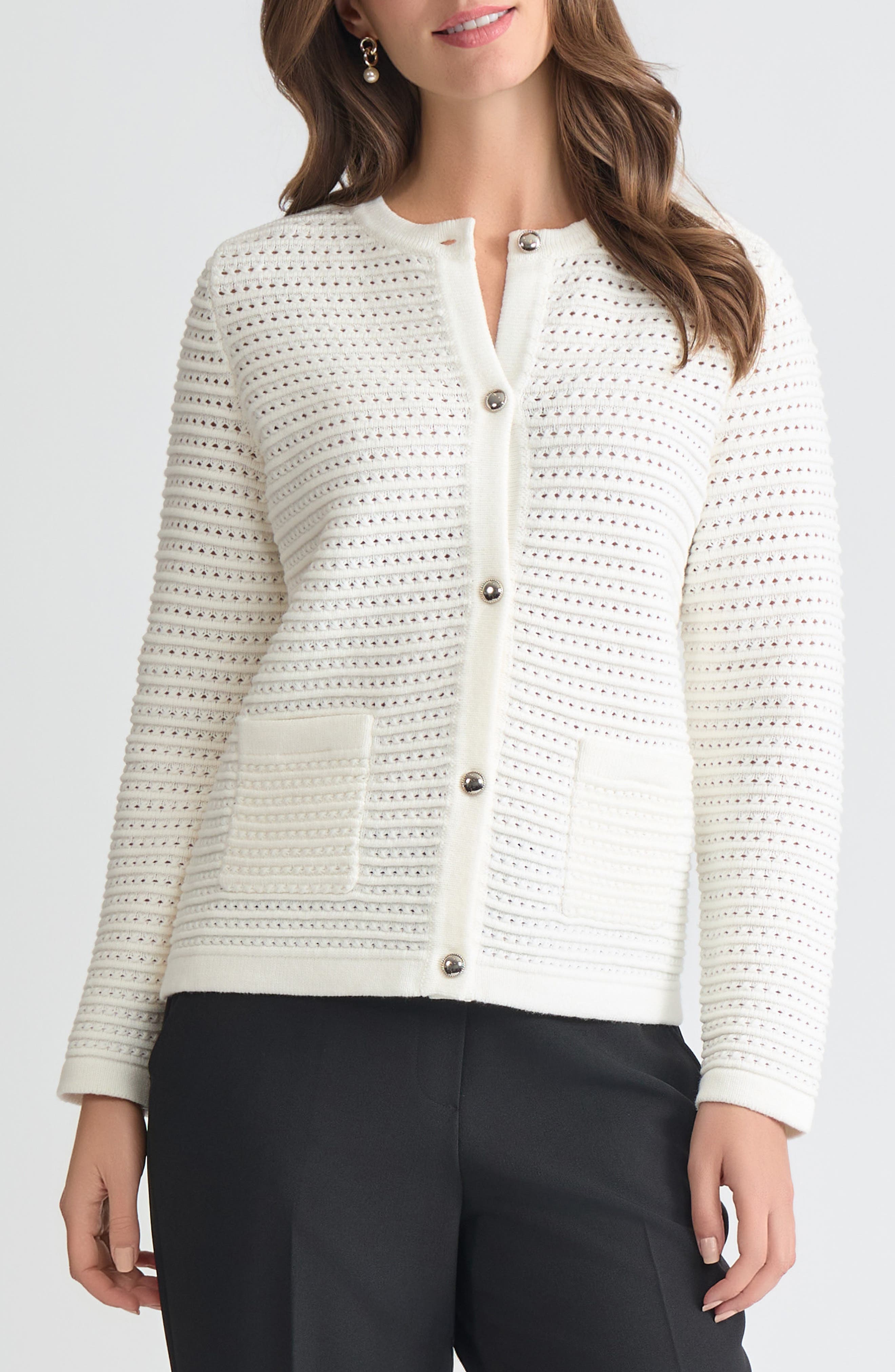 Pointelle Stitch Button-Up Cardigan - image 1