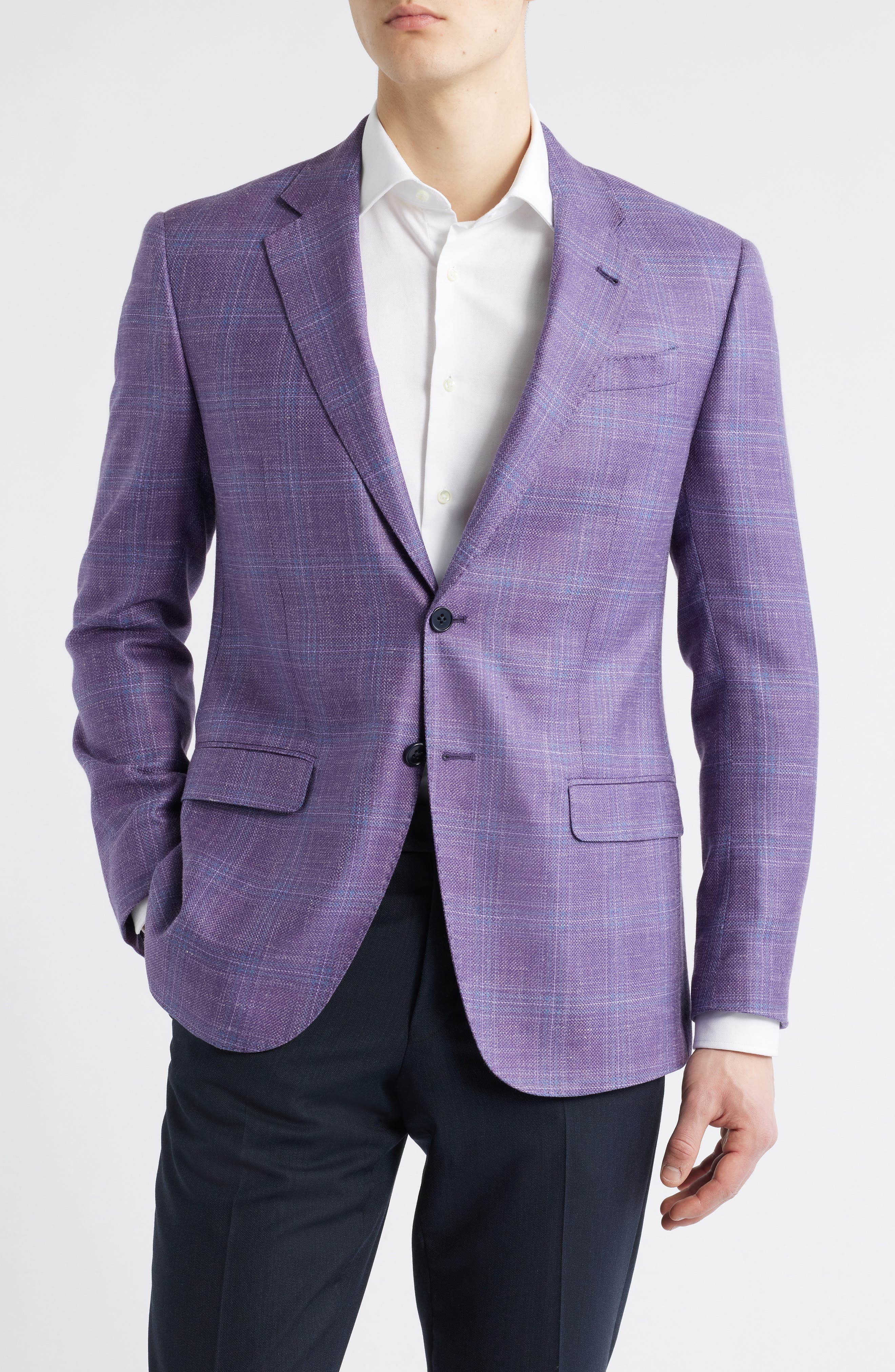 Purple Plaid Wool & Silk Blend Sport Coat - image 1