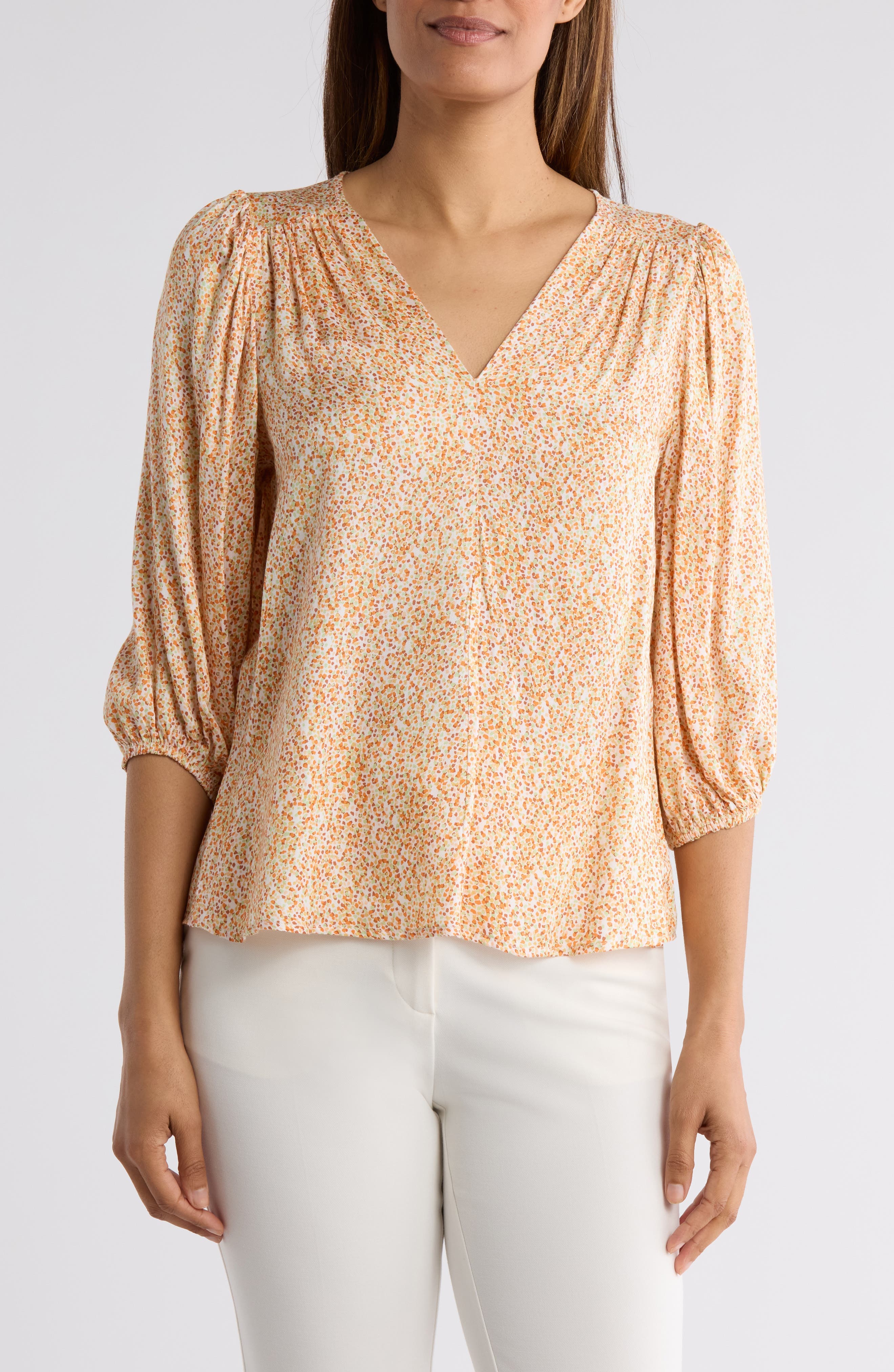 Dot V-Neck Three-Quarter Sleeve Top - image 3