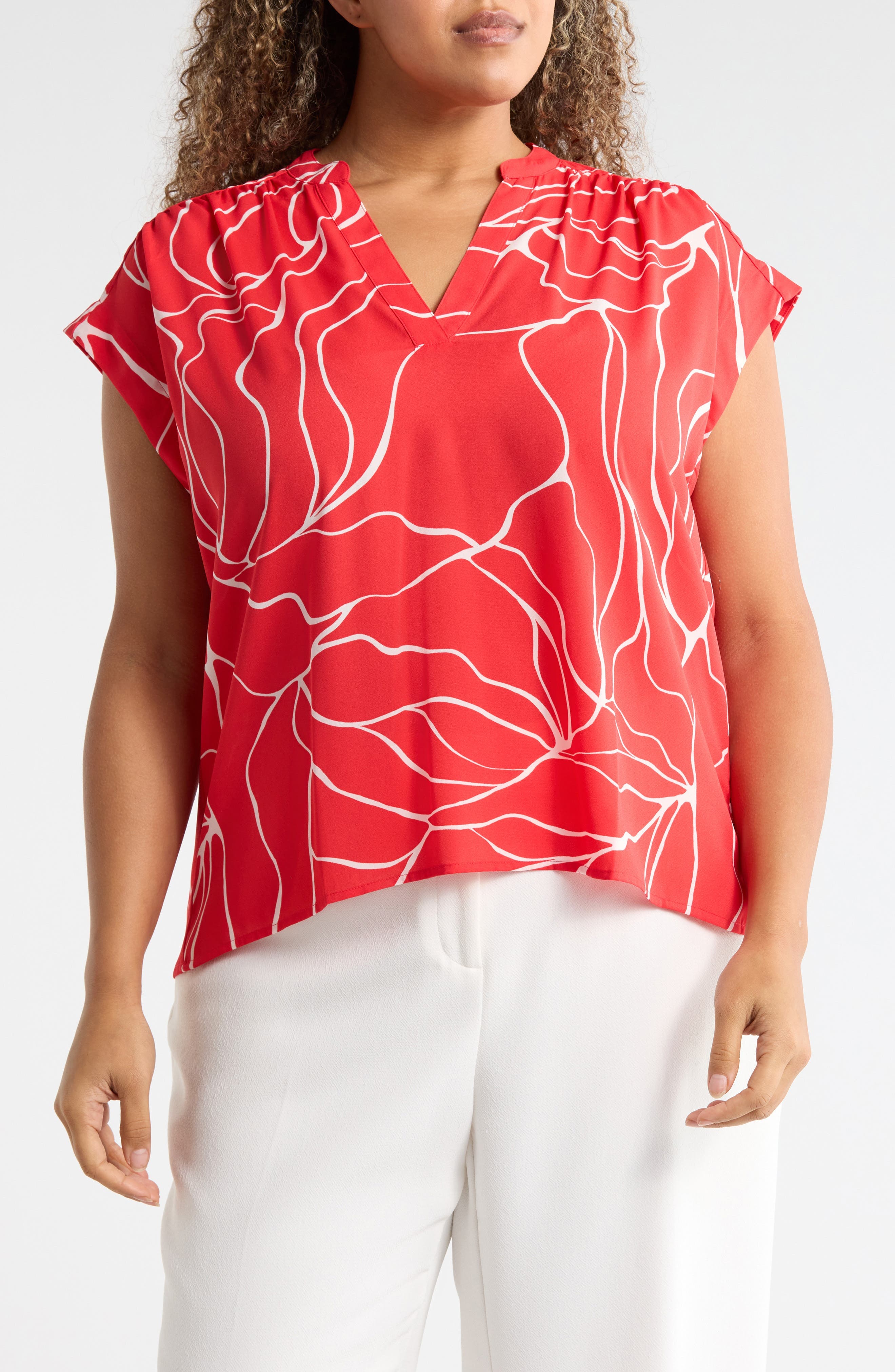 Growover Print Shirred V-Neck Top - image 3