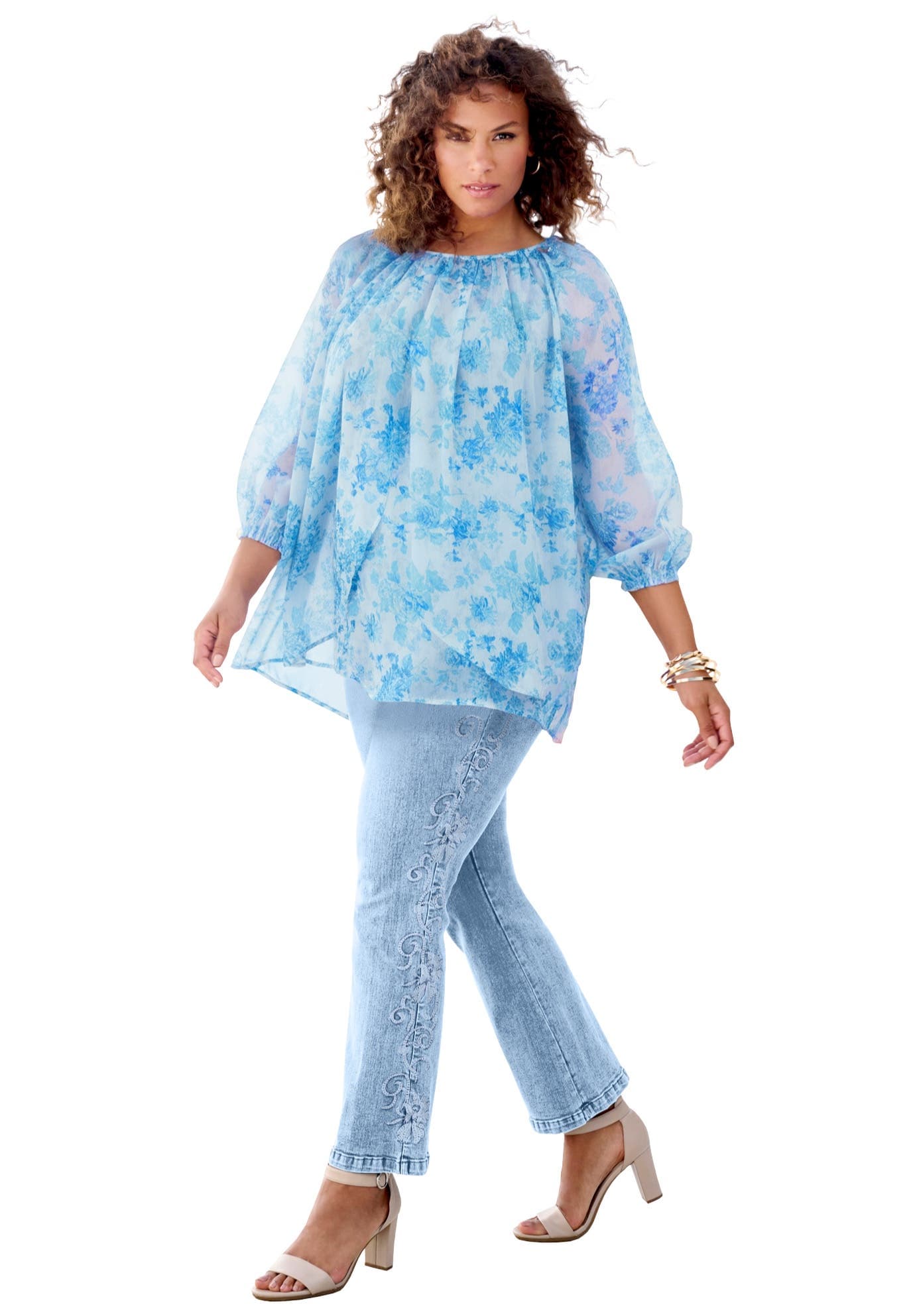 Blouson Sleeve Overlay Blouse - image 1