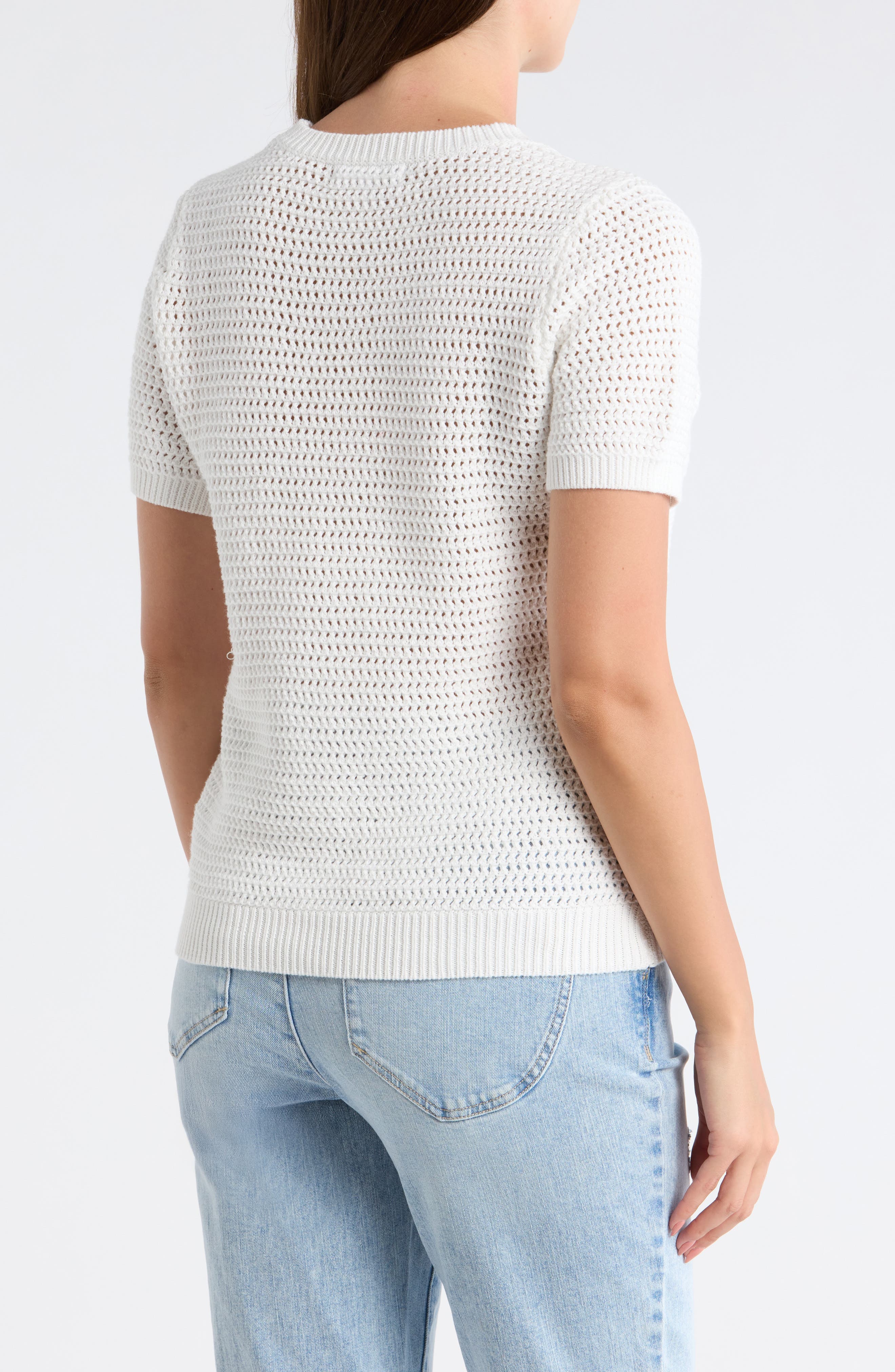 Short Sleeve Lemon Open Stitch Sweater - image 2