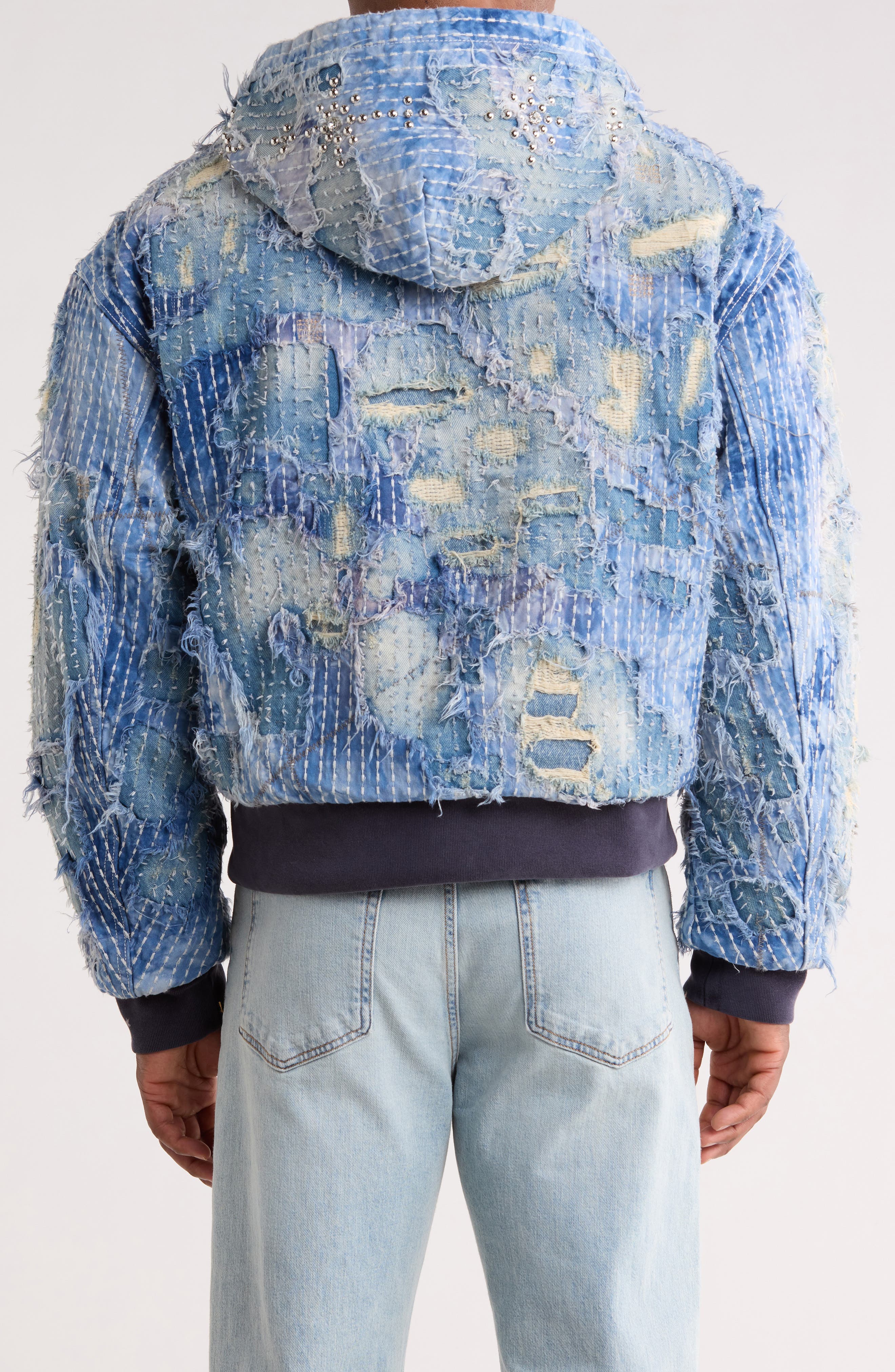 Boro Distressed Hooded Denim Jacket - image 2