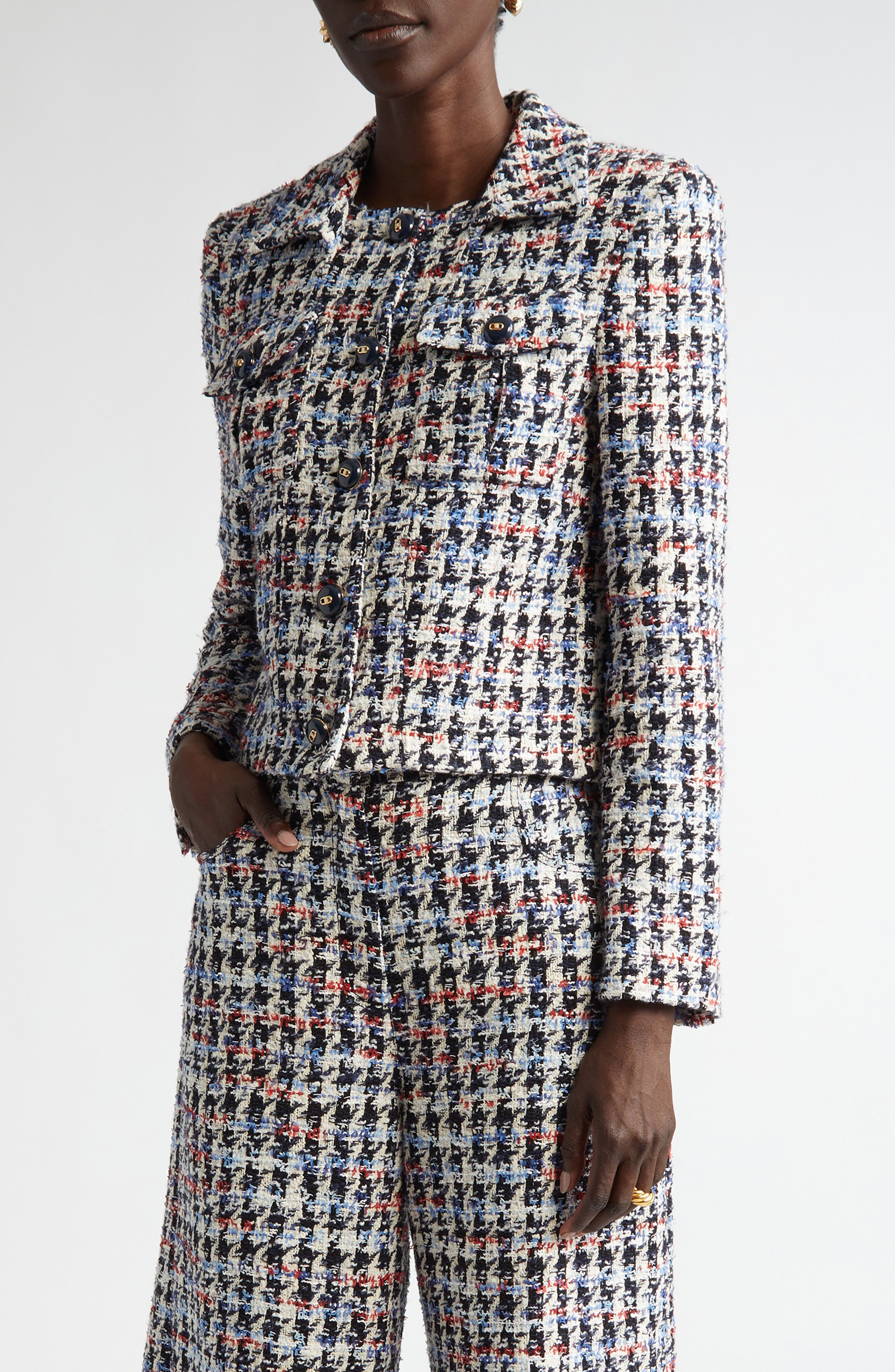 Americana Houndstooth Eyelash Tweed Jacket - image 1