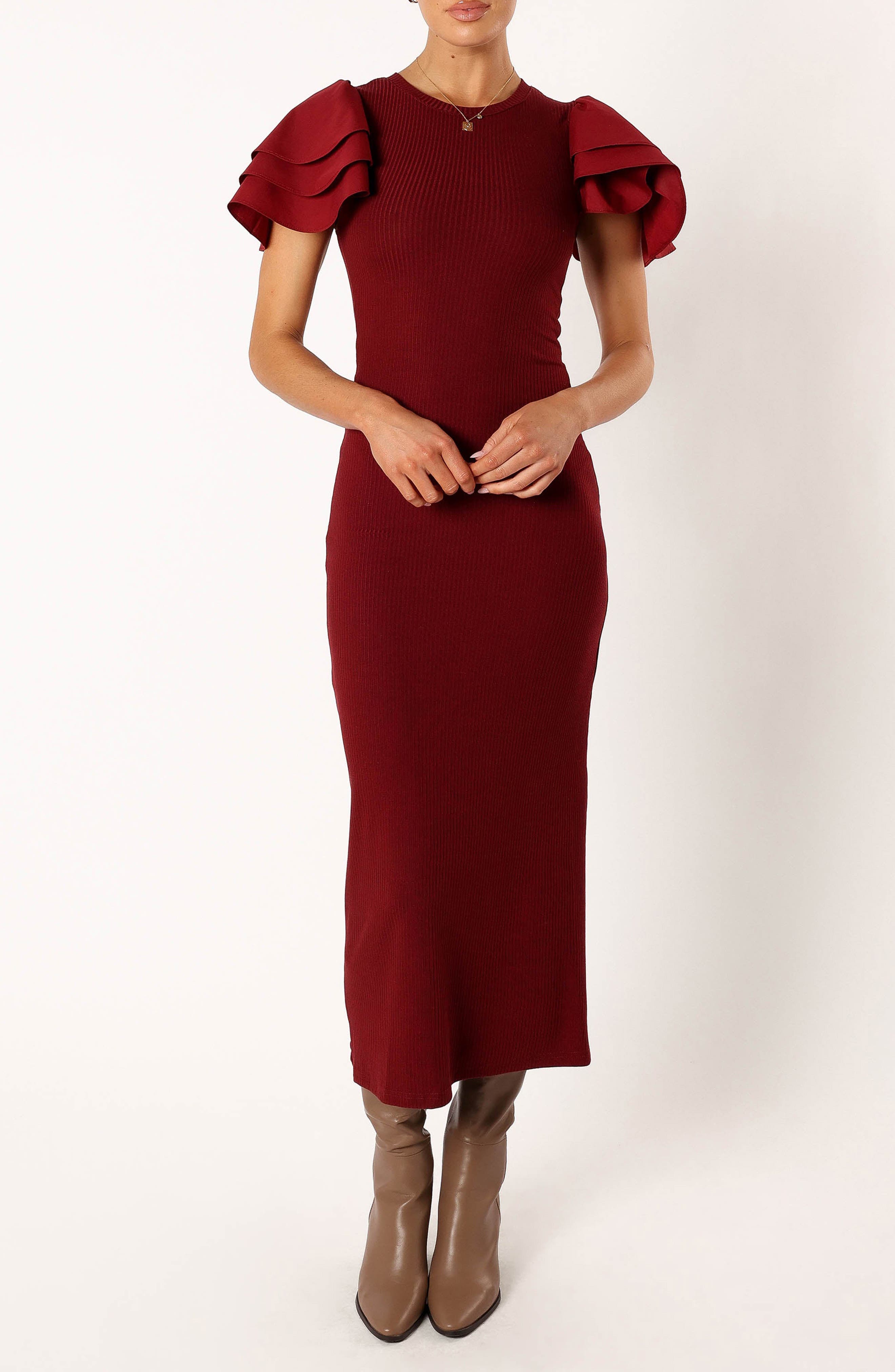 Cally Ruffle Sleeve Body-Con Sweater Dress - image 1