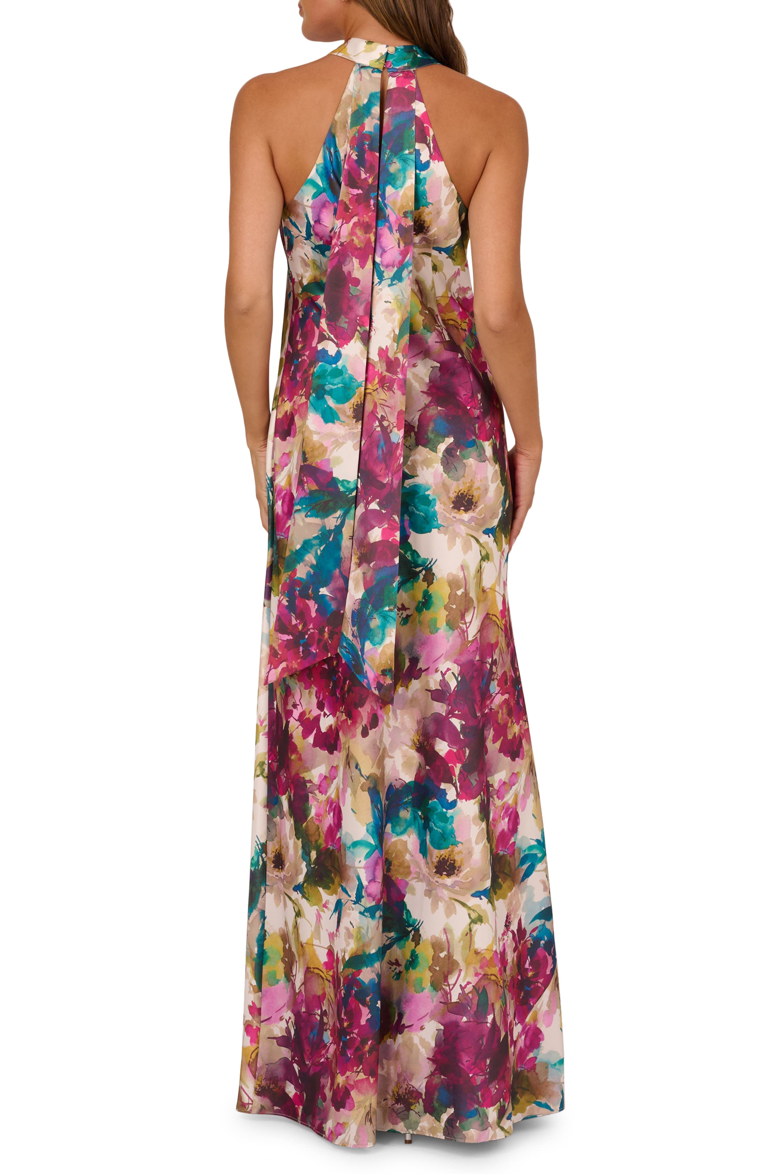 Floral Print Sleeveless Satin Gown - image 2