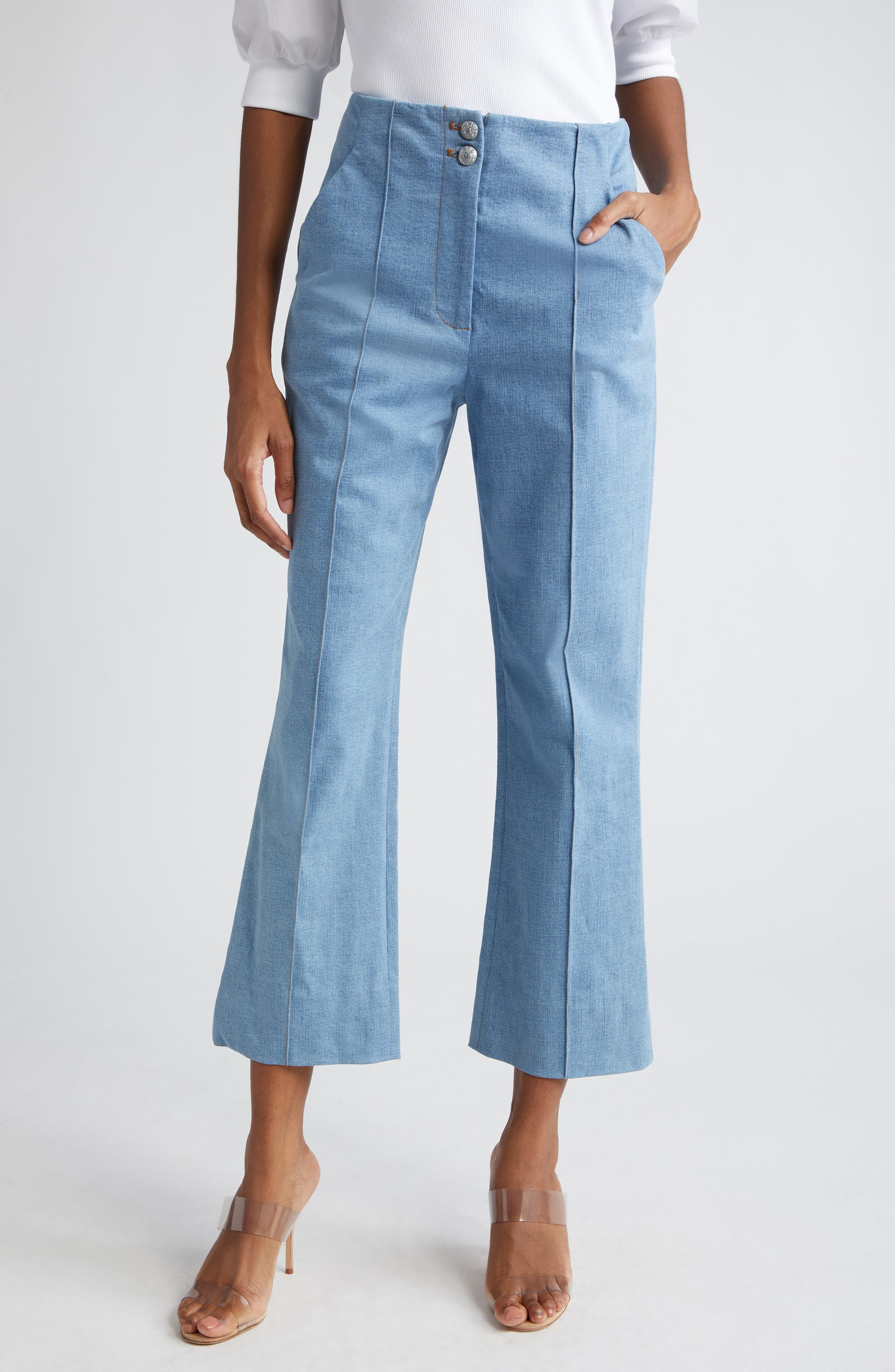 Kean Pintuck Denim Flare Leg Pants - image 1