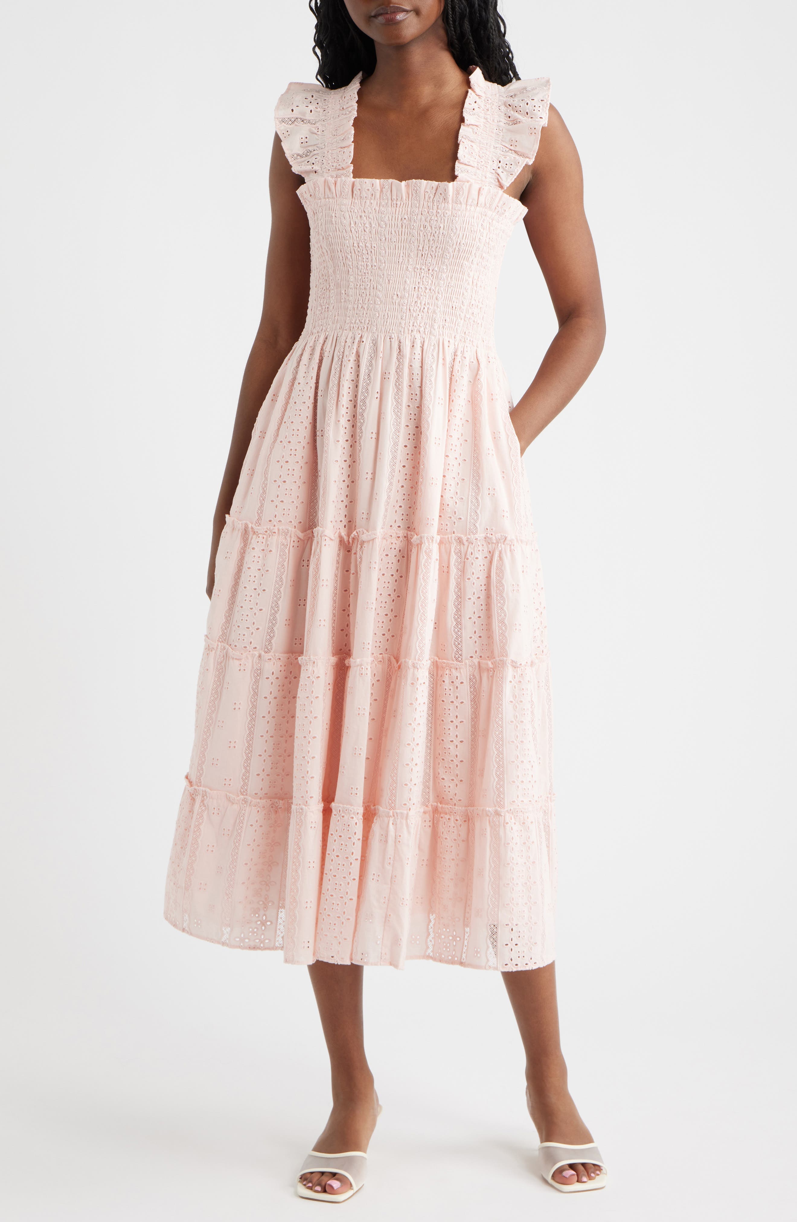 The Ellie Eyelet Flutter Sleeve Cotton Nap Midi Dress - image 1