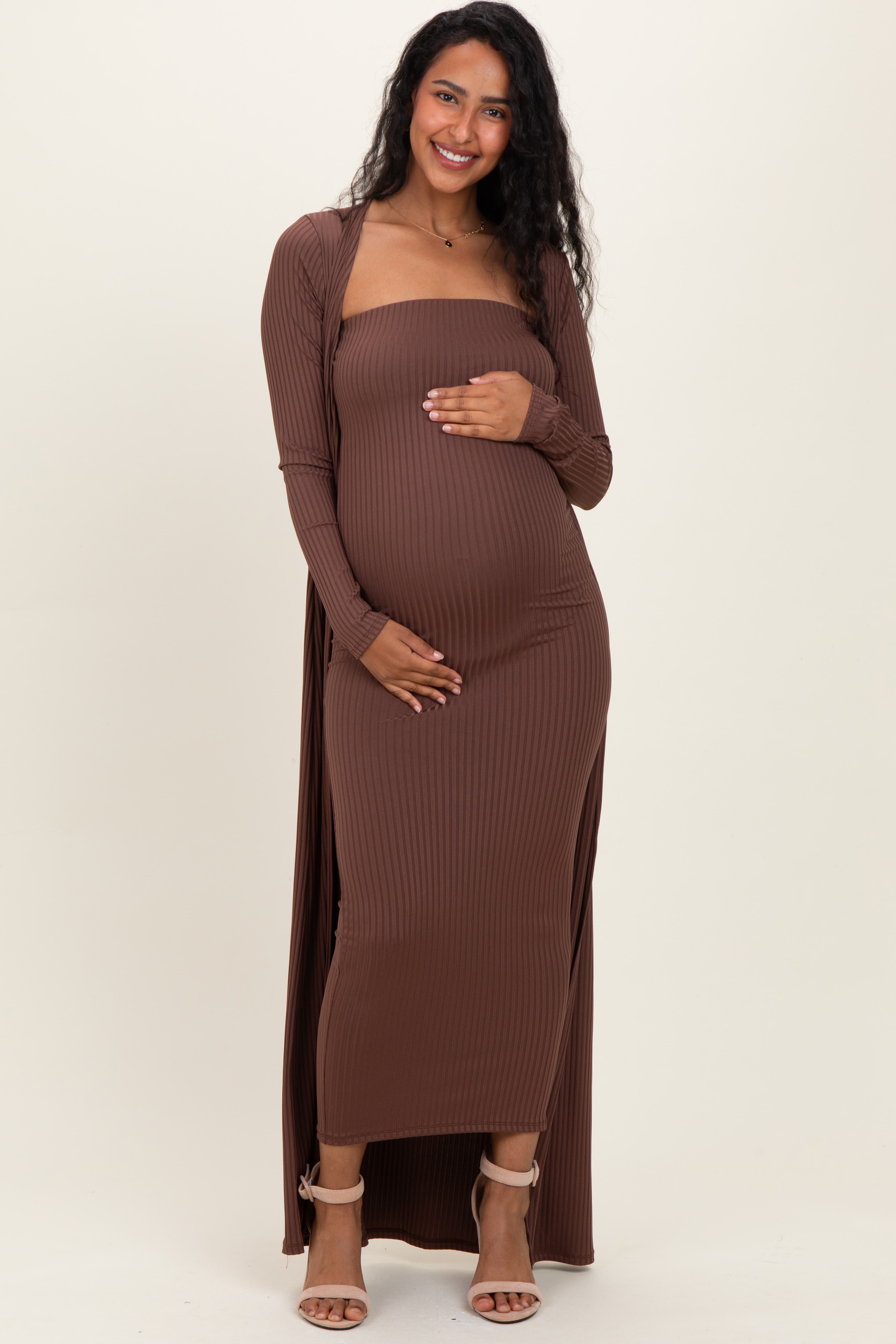 Ribbed Sleeveless Dress Cardigan Set - image 4