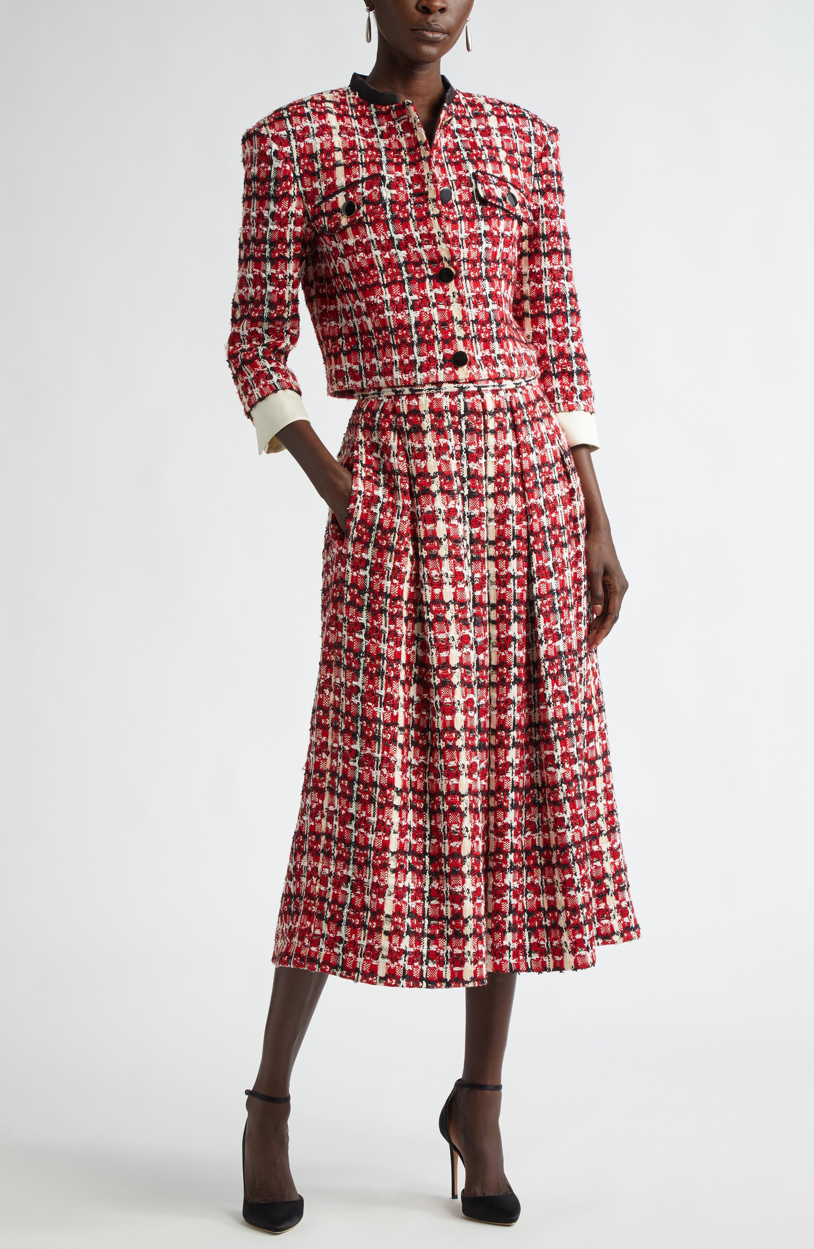 Plaid Eyelash Tweed Crop Jacket - image 2