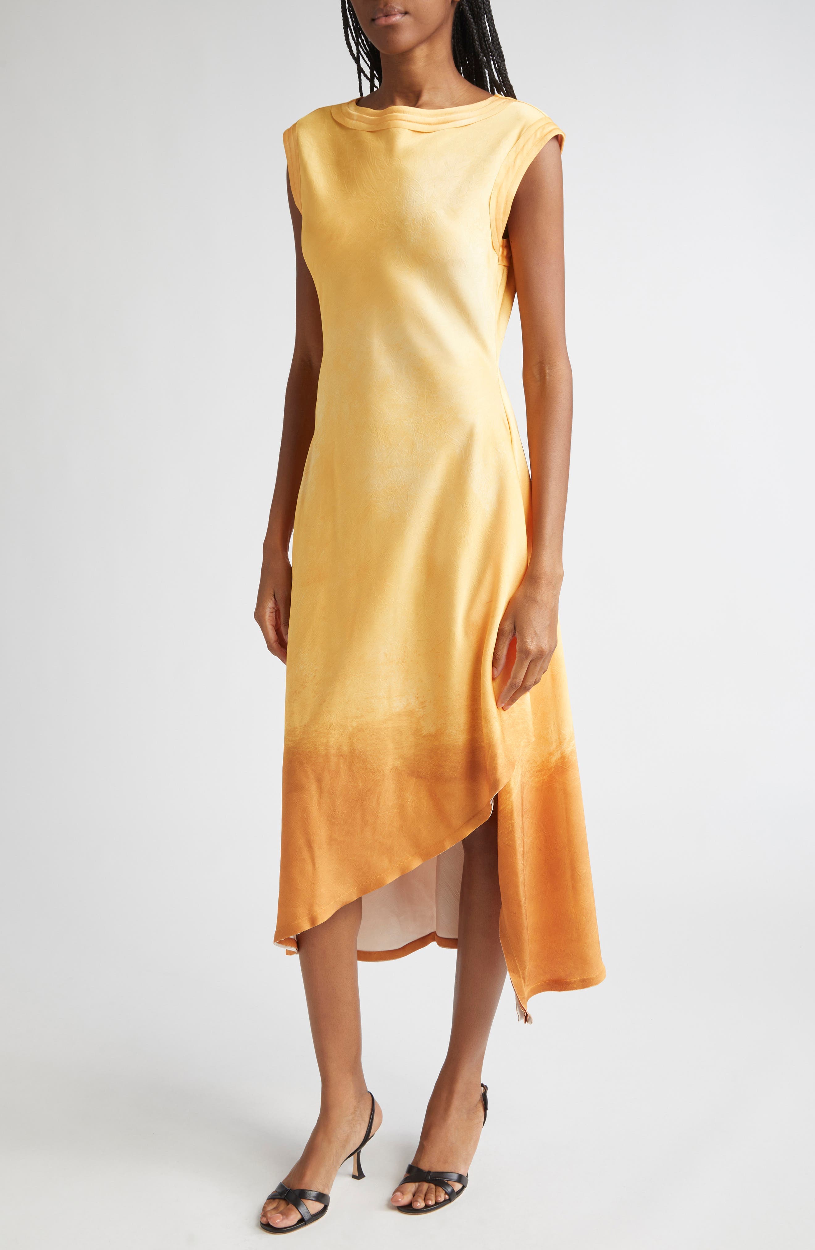 Smudged Canvas Print Asymmetric Hem Midi Dress - image 1