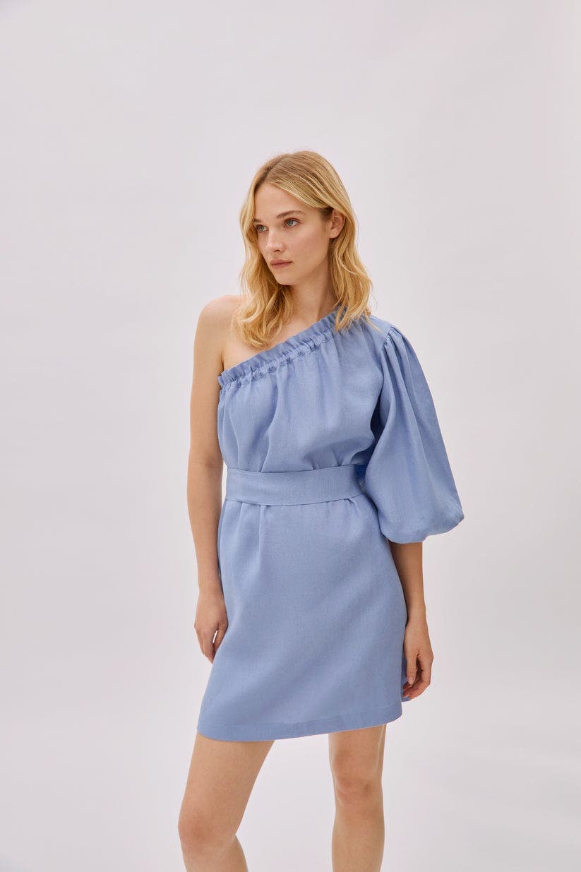 Florence Cloud Blue Linen One Sleeve Dress - image 1