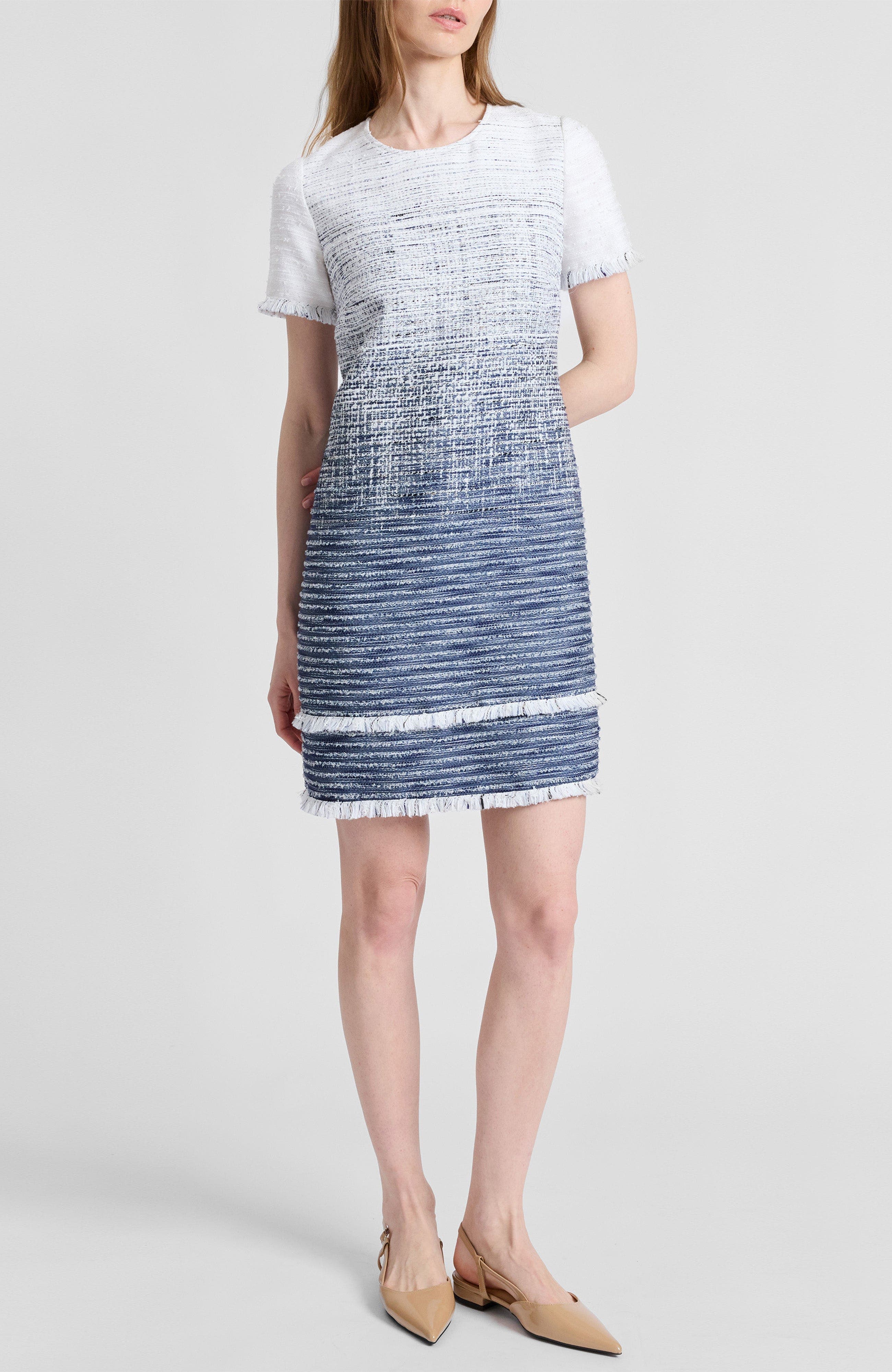 Melania Short Sleeve Shift Dress in Ombre Tweed - image 2