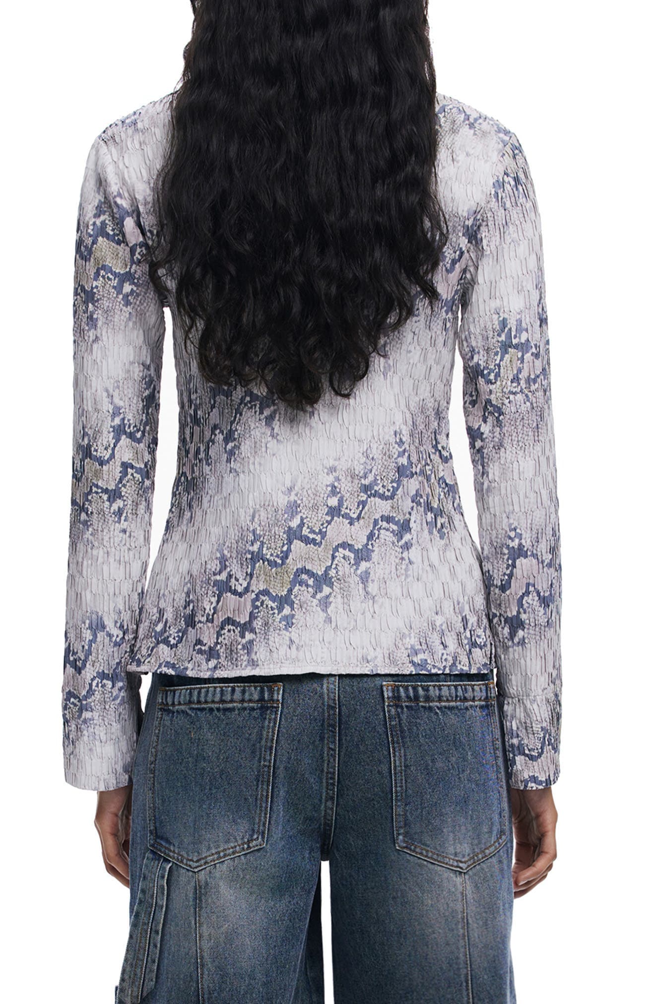 Textured Snakeskin Print Button-Up Shirt - image 2