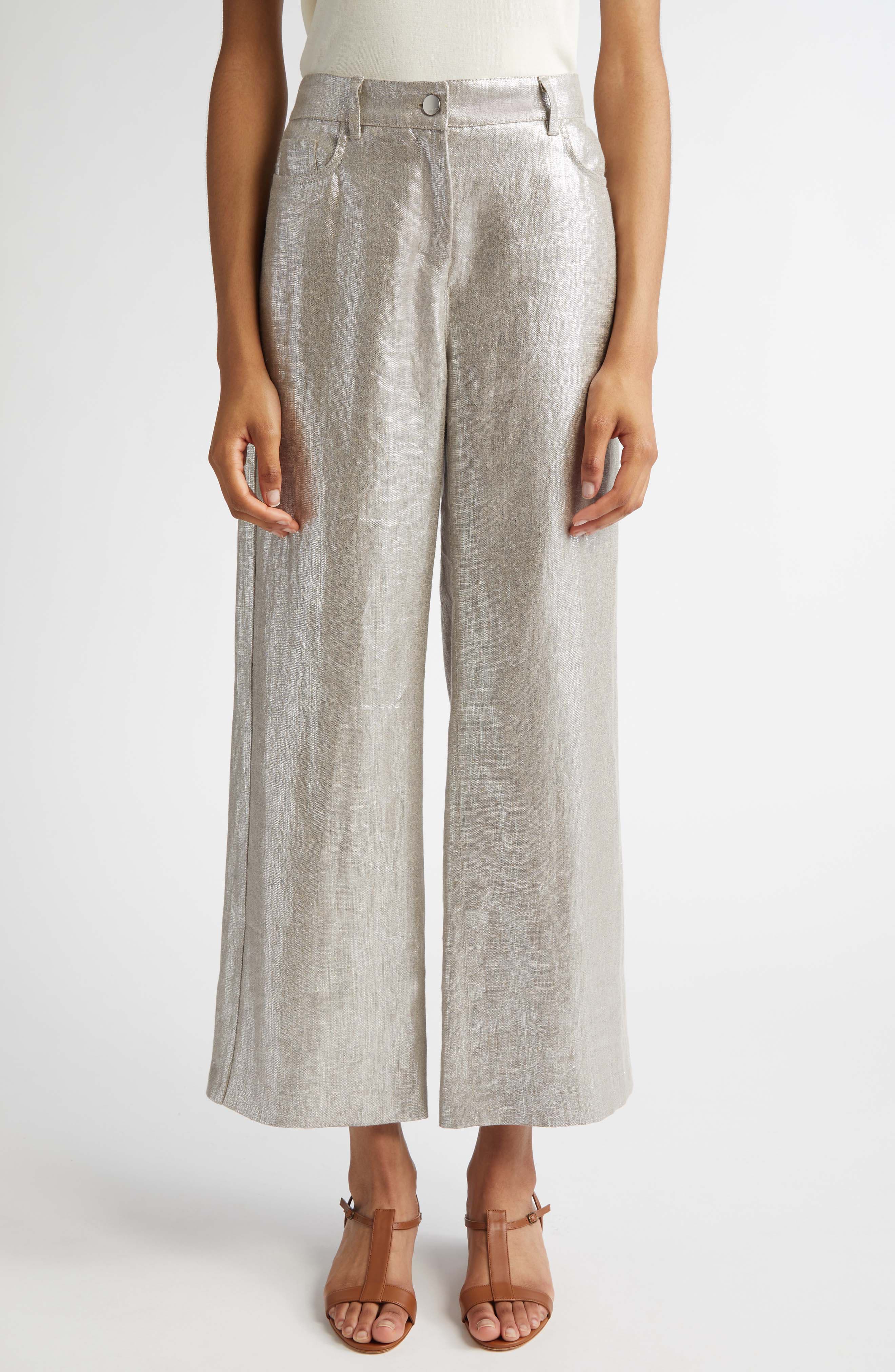 Malika Metallic Coated Linen Wide Leg Pants - image 1