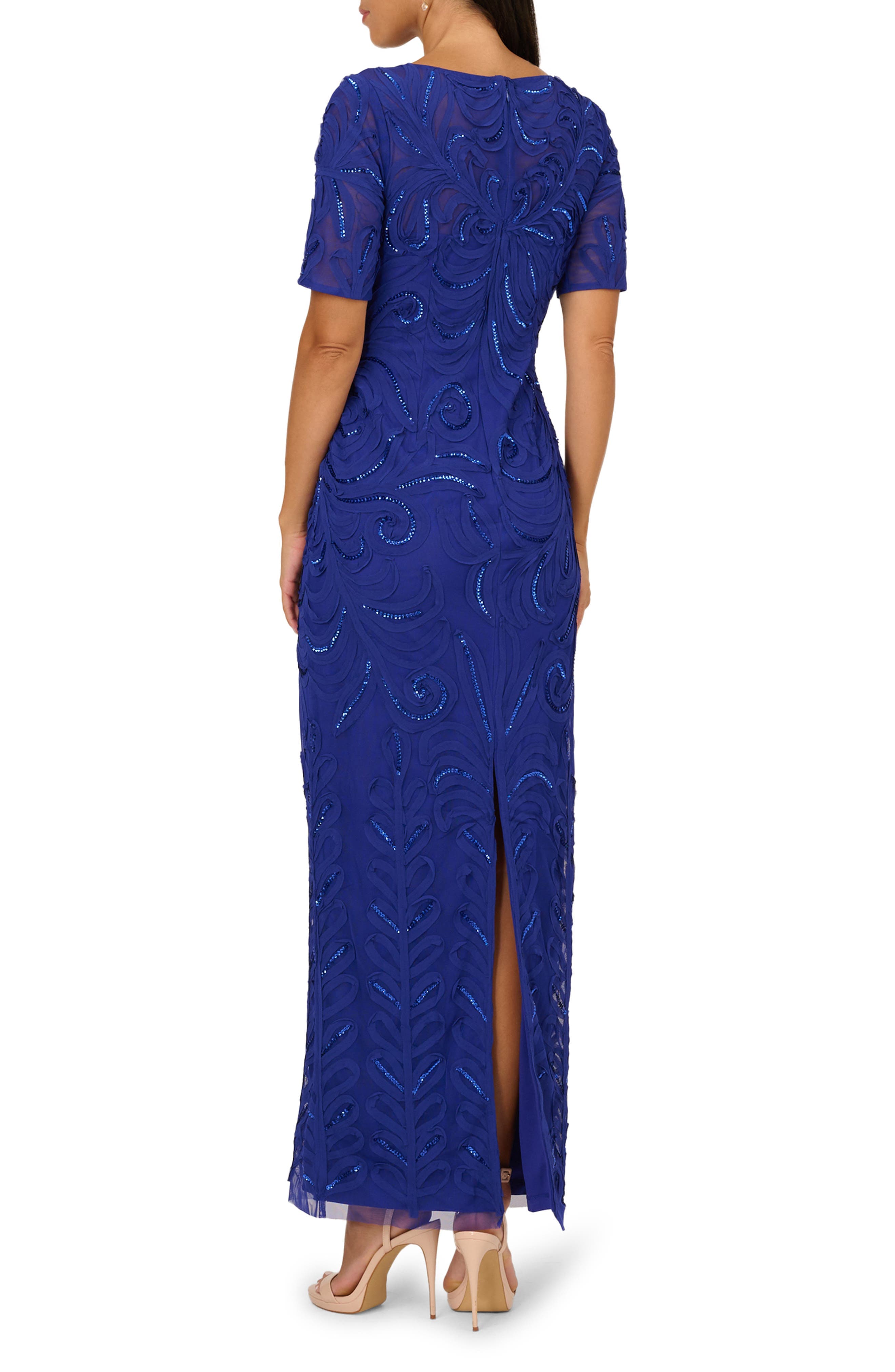 Short Sleeve Soutache Column Gown - image 2