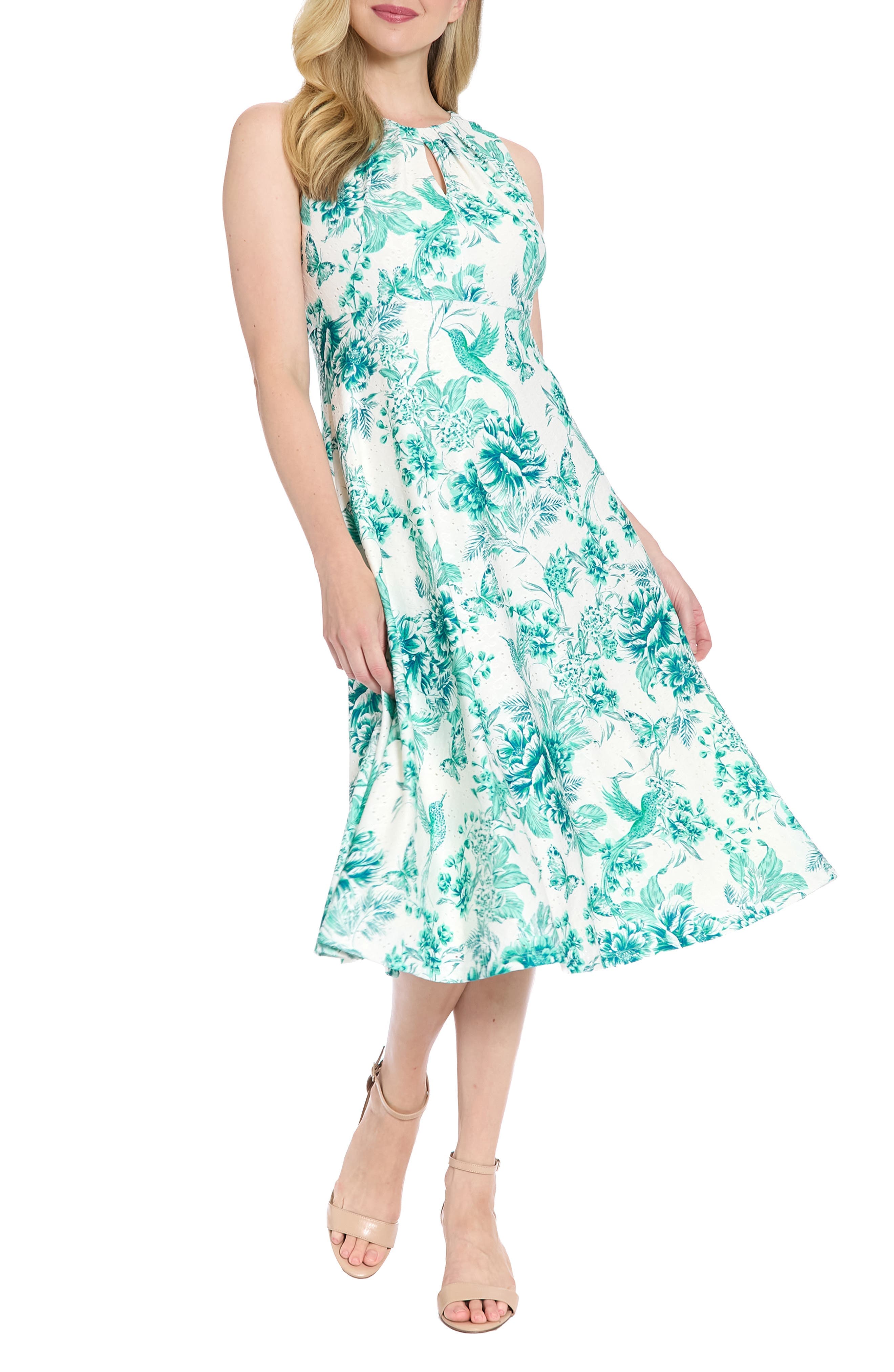 Floral Keyhole Sleeveless A-Line MIdi Dress - image 1