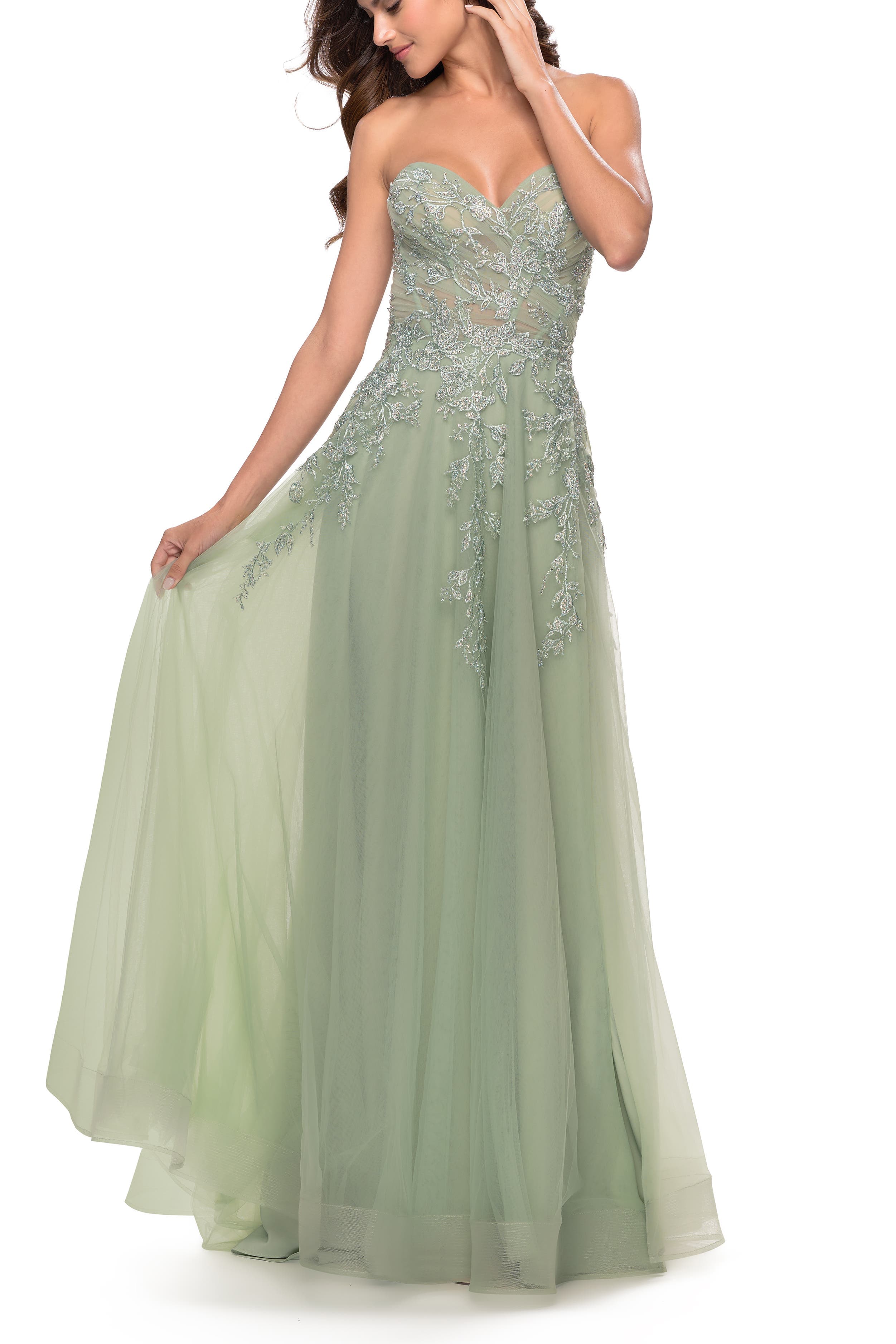 Sweetheart Tulle Strapless Gown with Lace Applique - image 1
