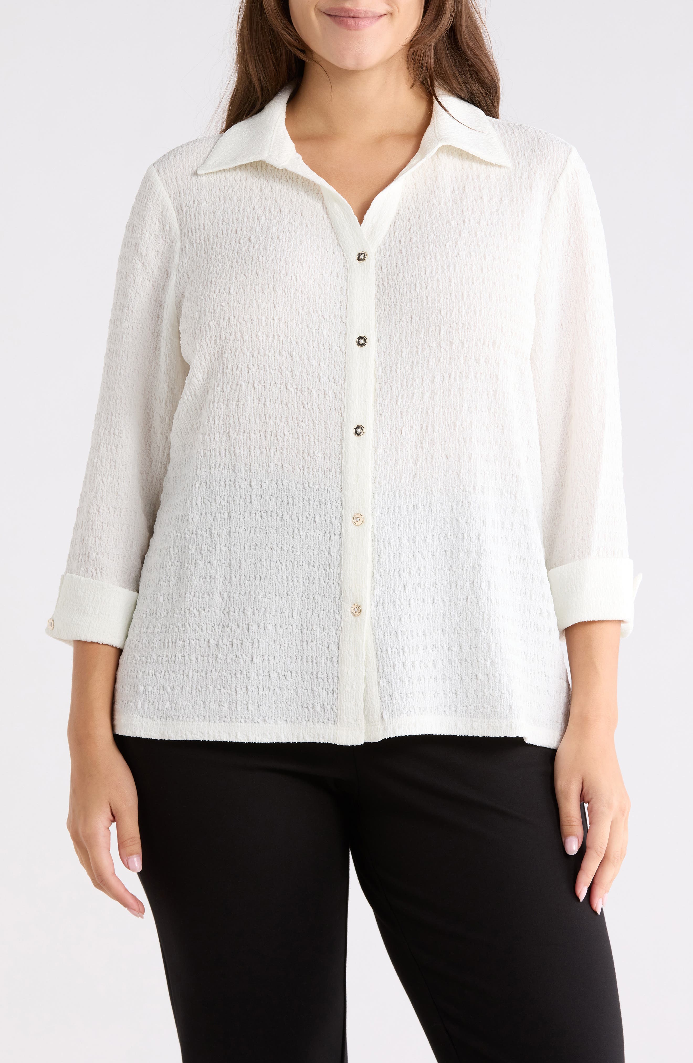 Ridge Knit Button-Up Shirt - image 1