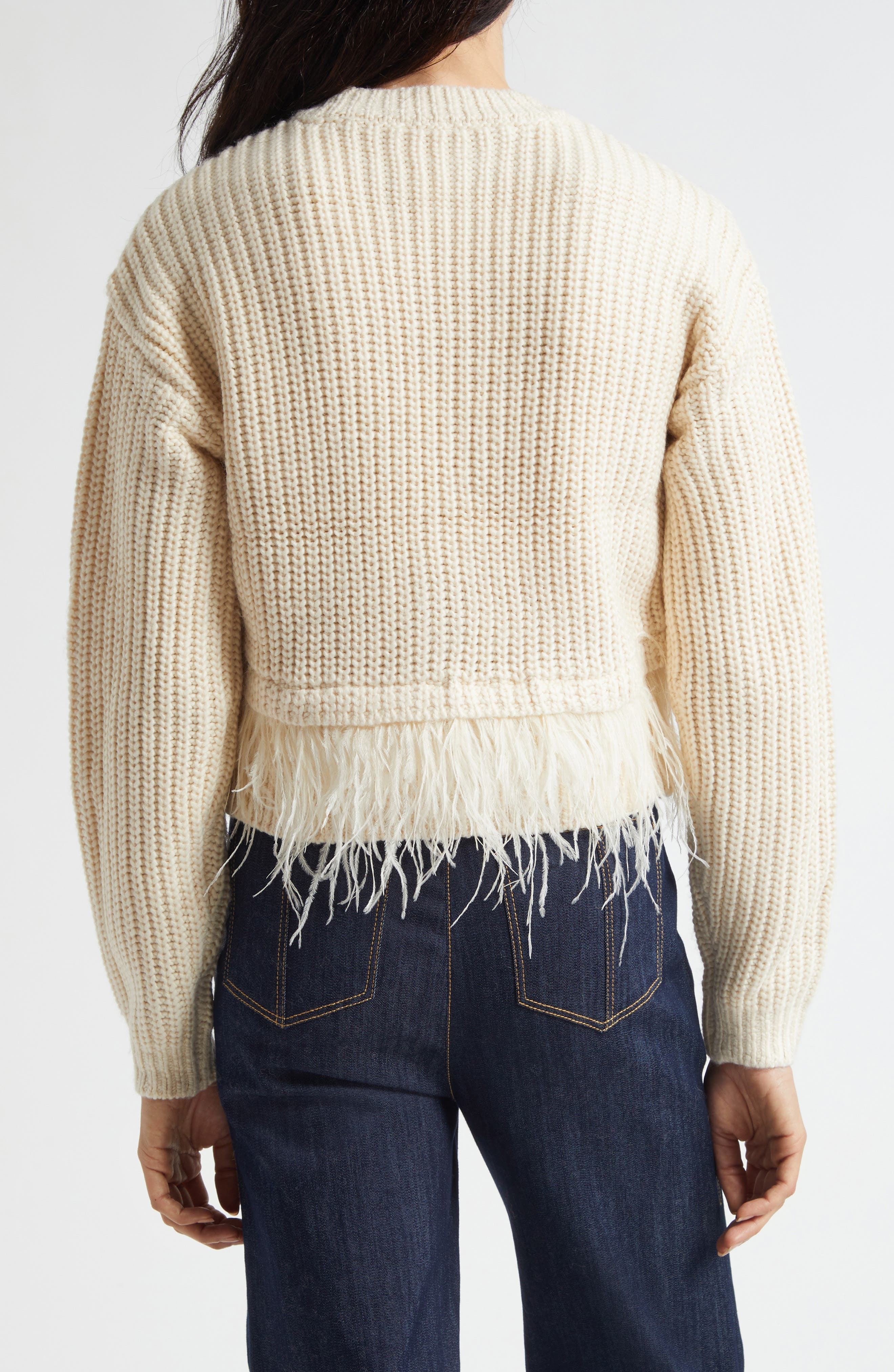 Krissi Embellished Button Feather Trim Cardigan - image 2