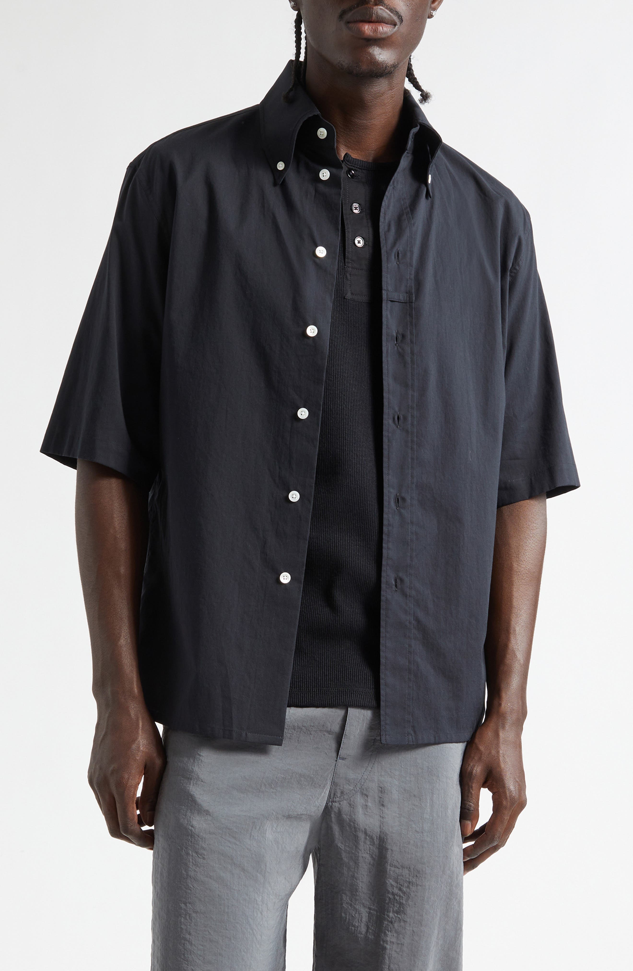 Short Sleeve Cotton Muslin Button-Down Shirt - image 1