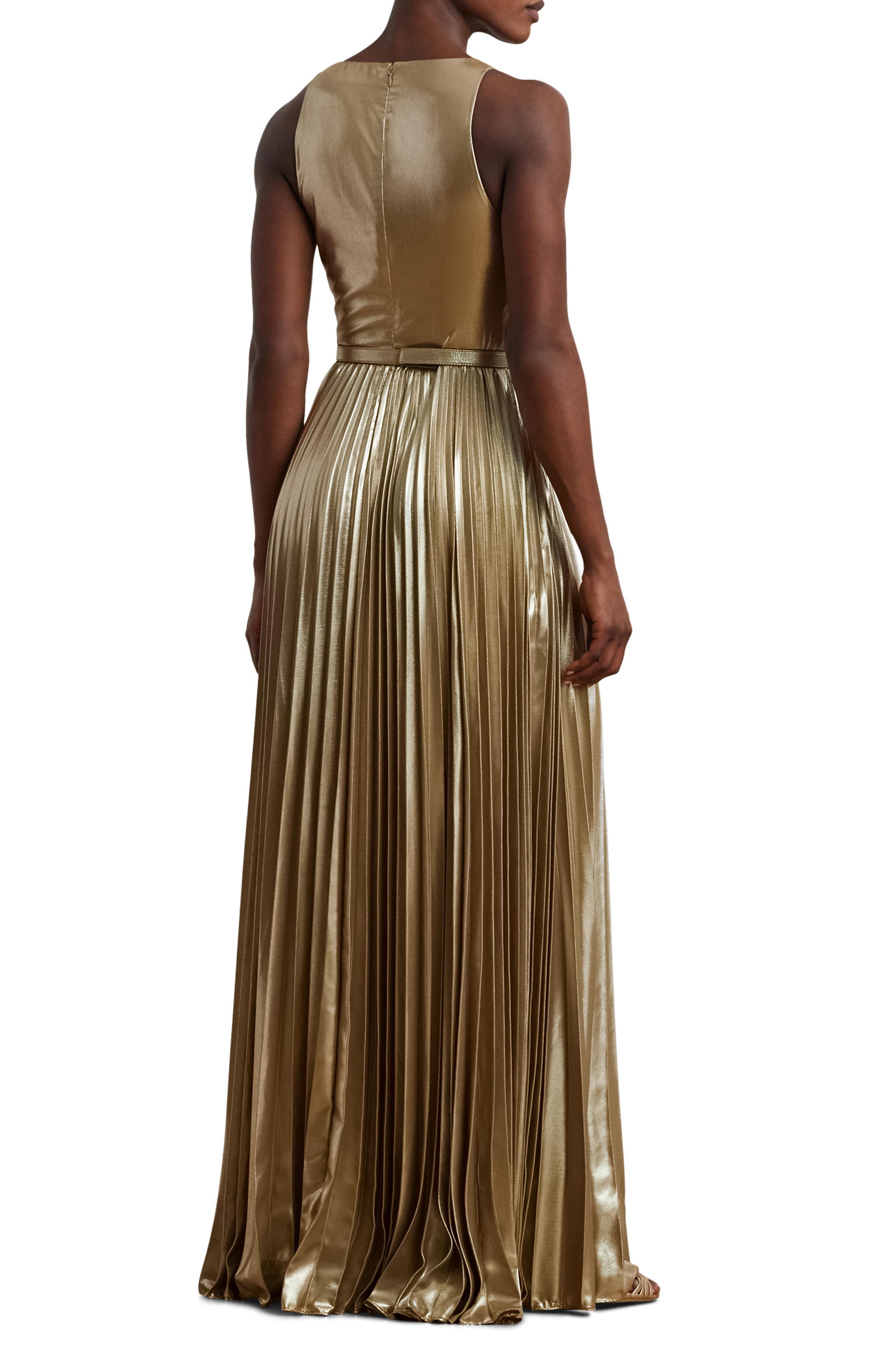 Pleated Metallic Chiffon Gown - image 2