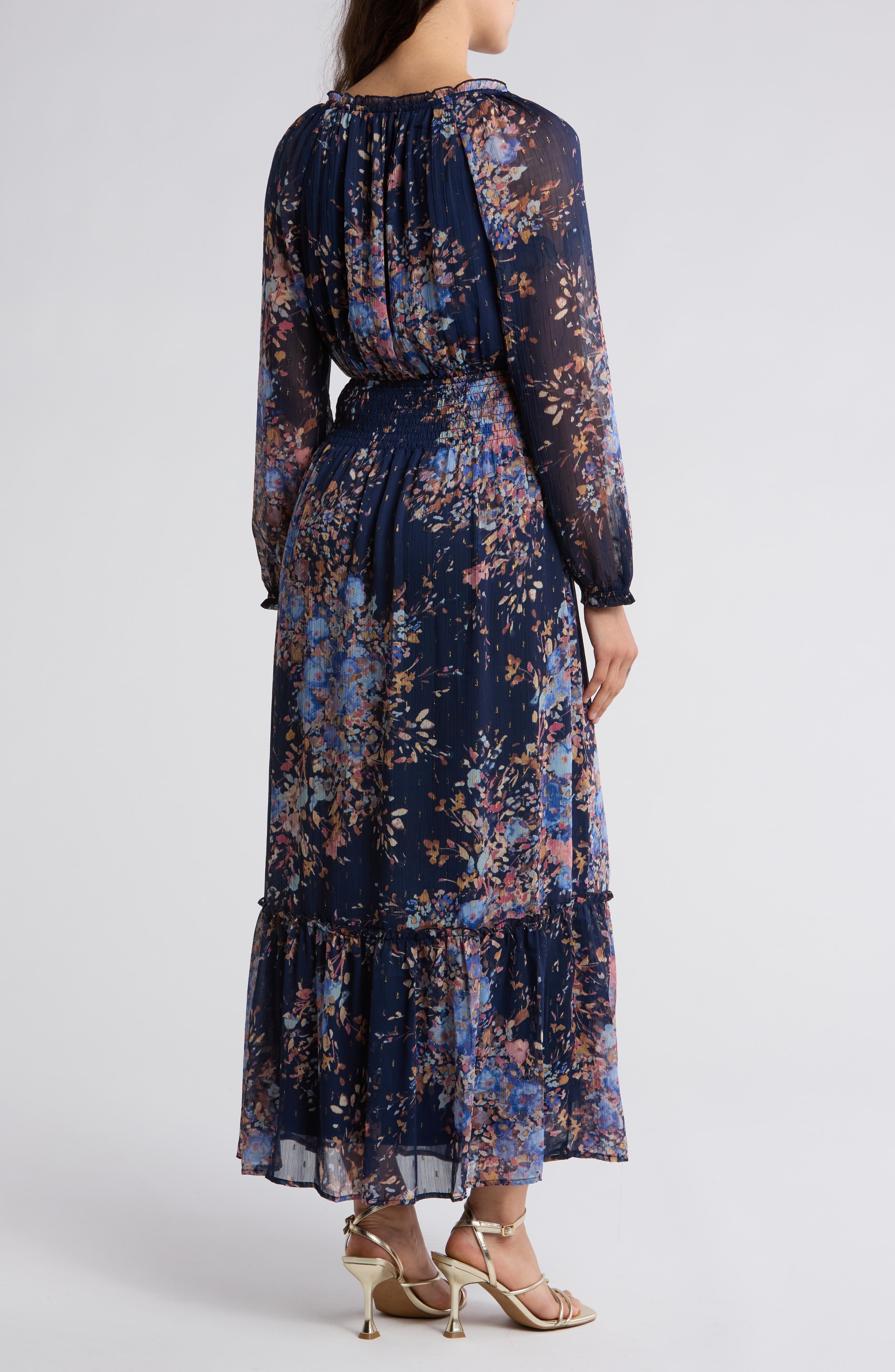 Metallic Long Sleeve Chiffon Maxi Dress - image 2