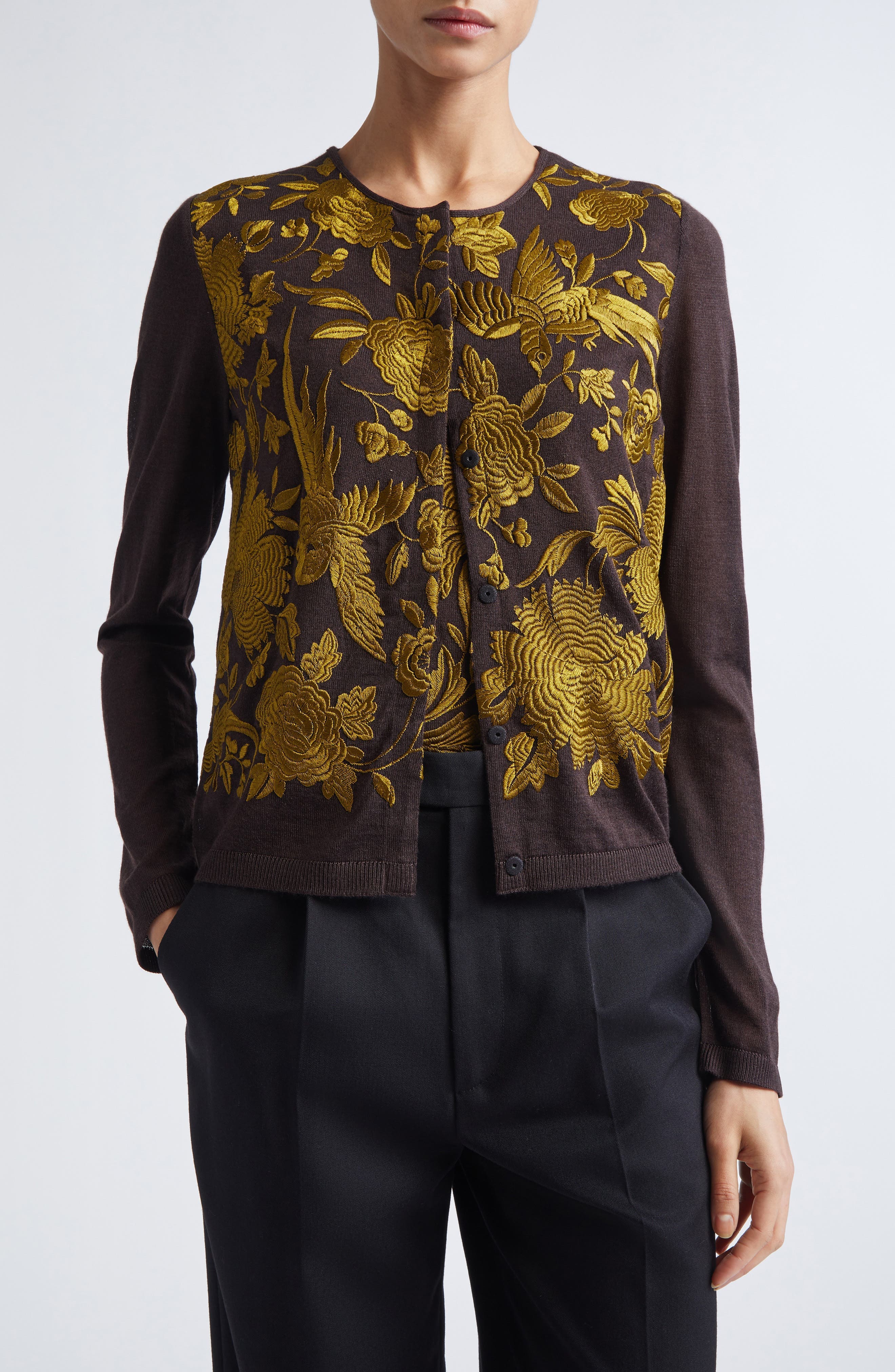 Metallic Floral Jacquard Cashmere & Silk Cardigan - image 1