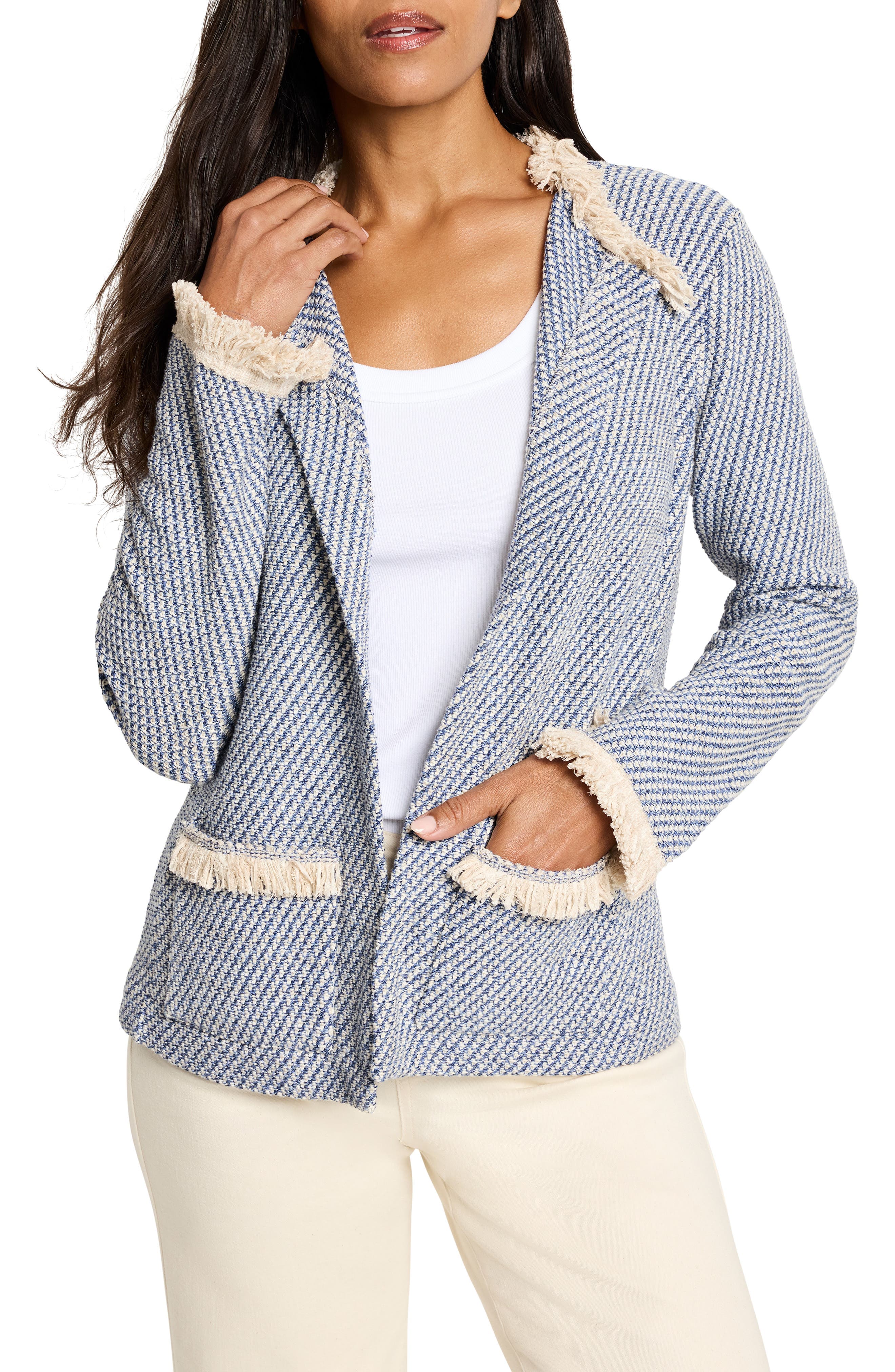 Neutral Fringe Trim Knit Jacket - image 1