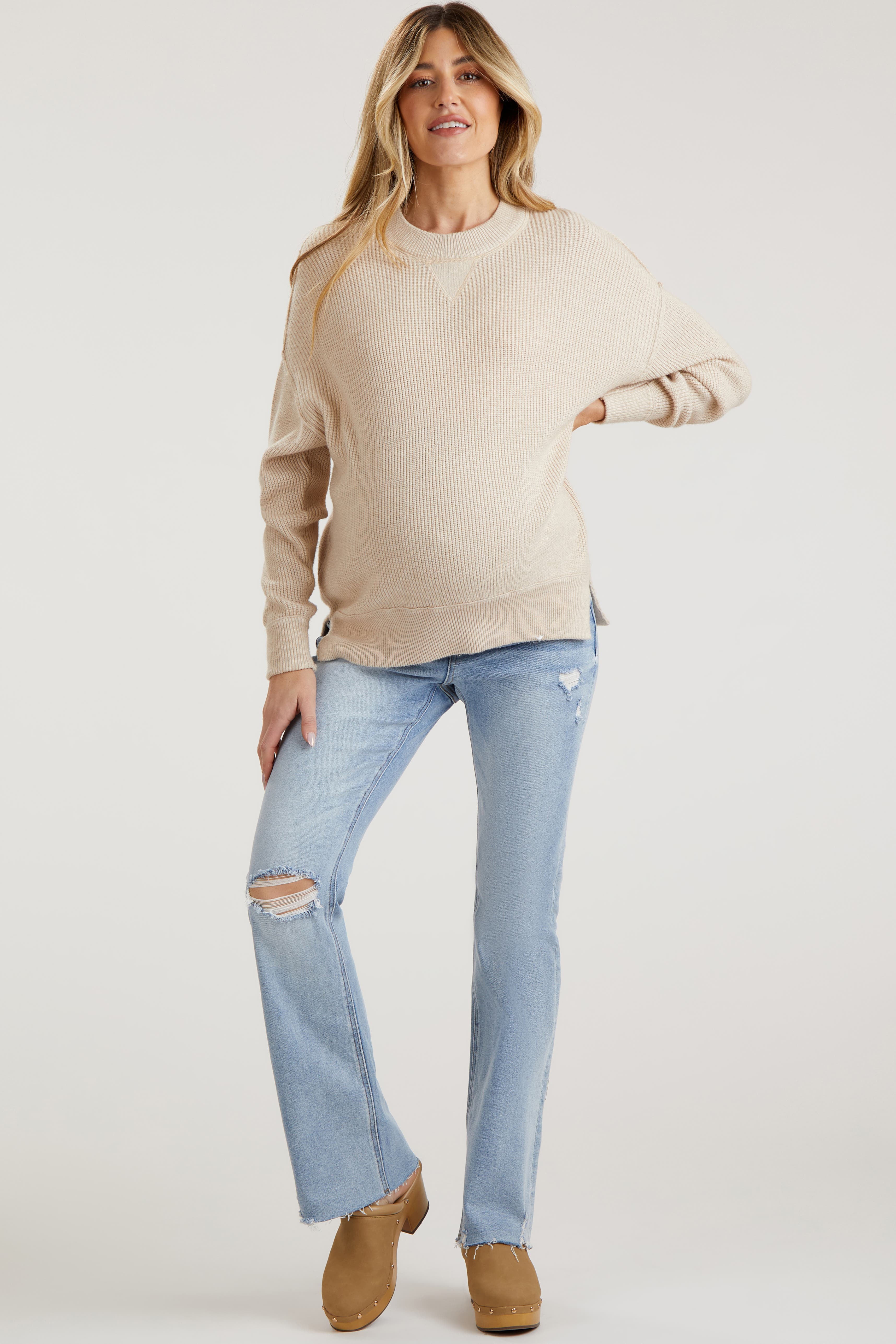 Blue Distressed Bootcut Maternity Jeans - image 2