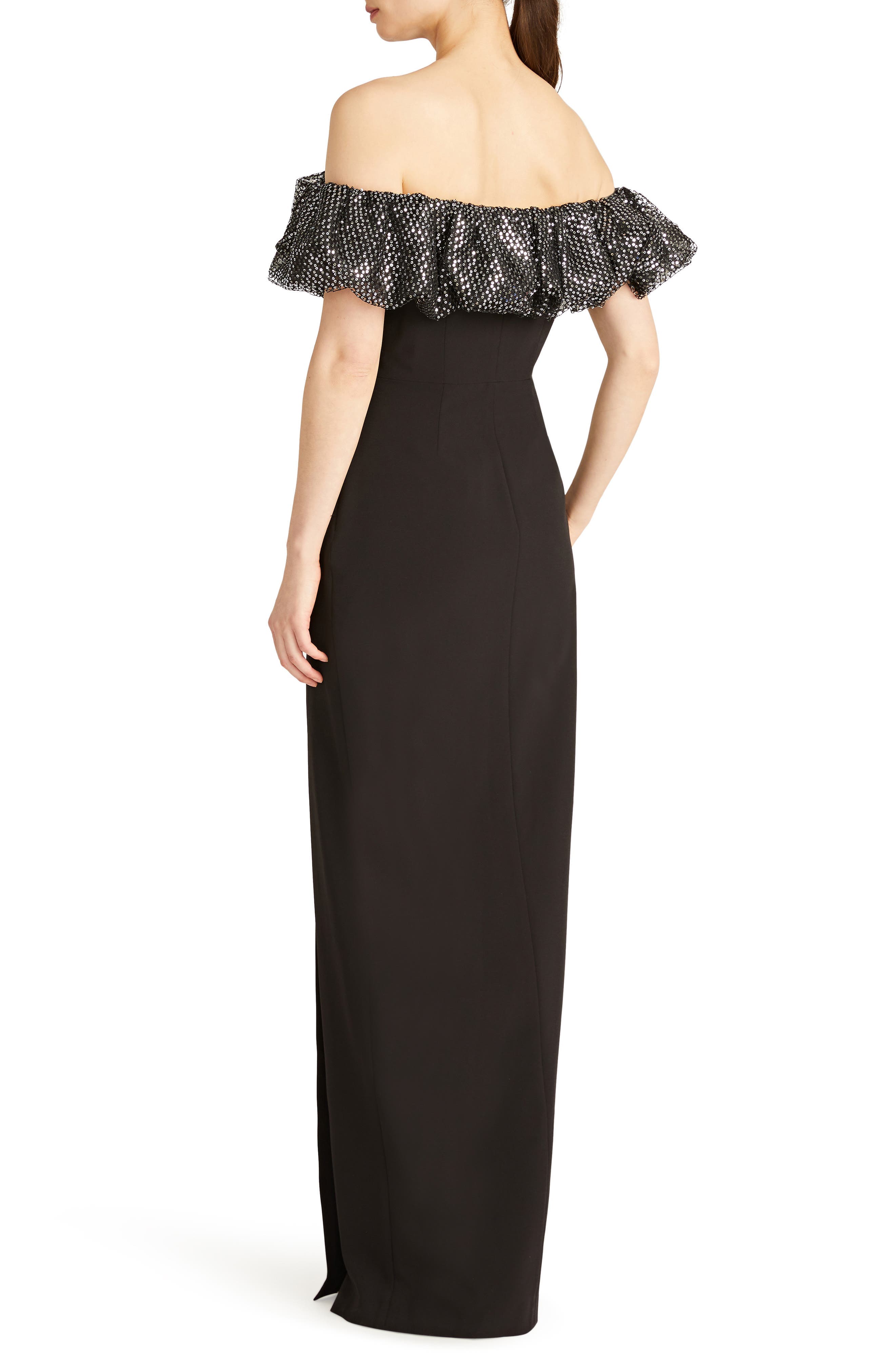 Micaela Metallic Ruffle Crepe Sheath Gown - image 2
