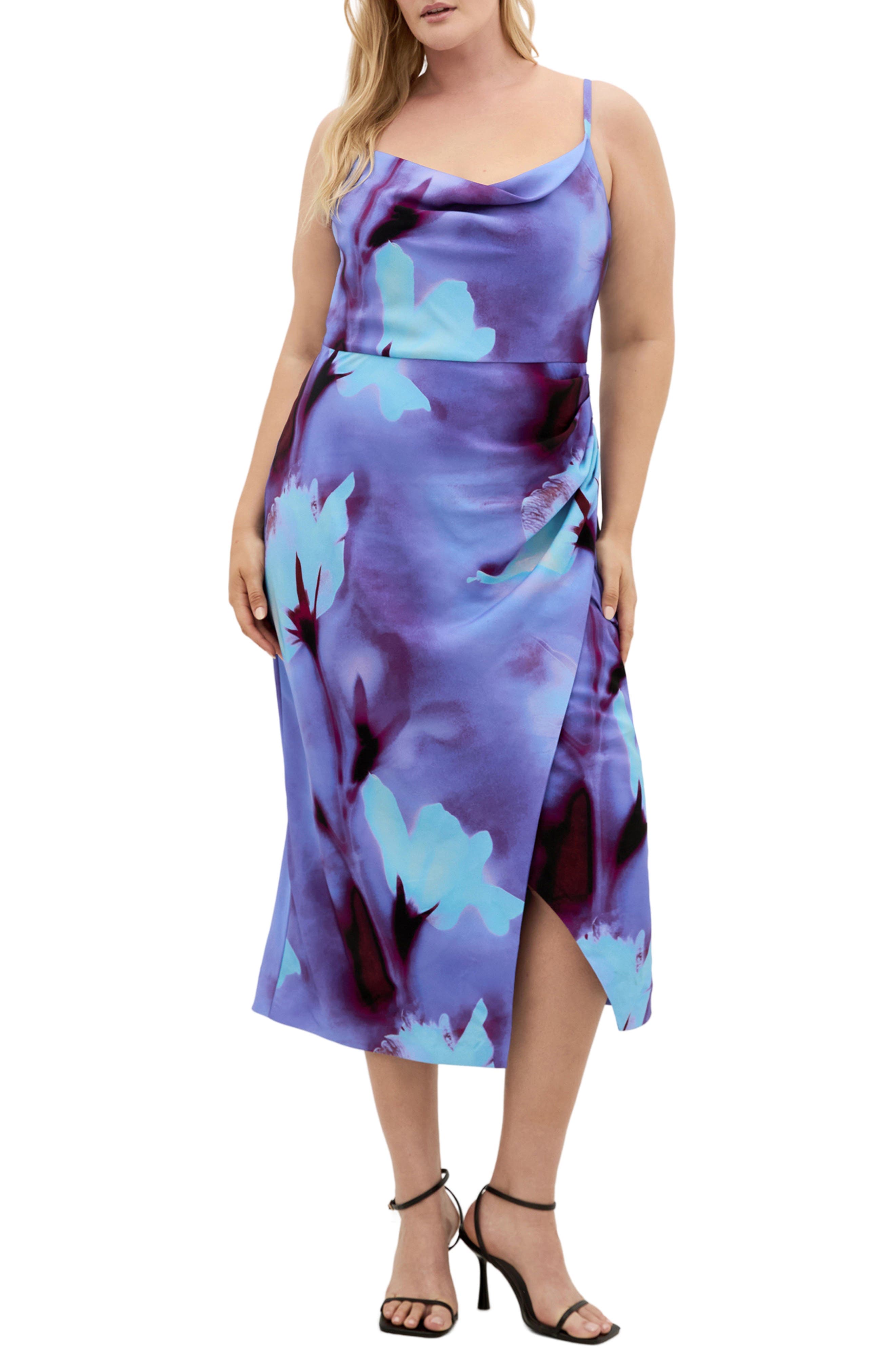 Mariana Printed Cowl Neck Midi Dress - image 1