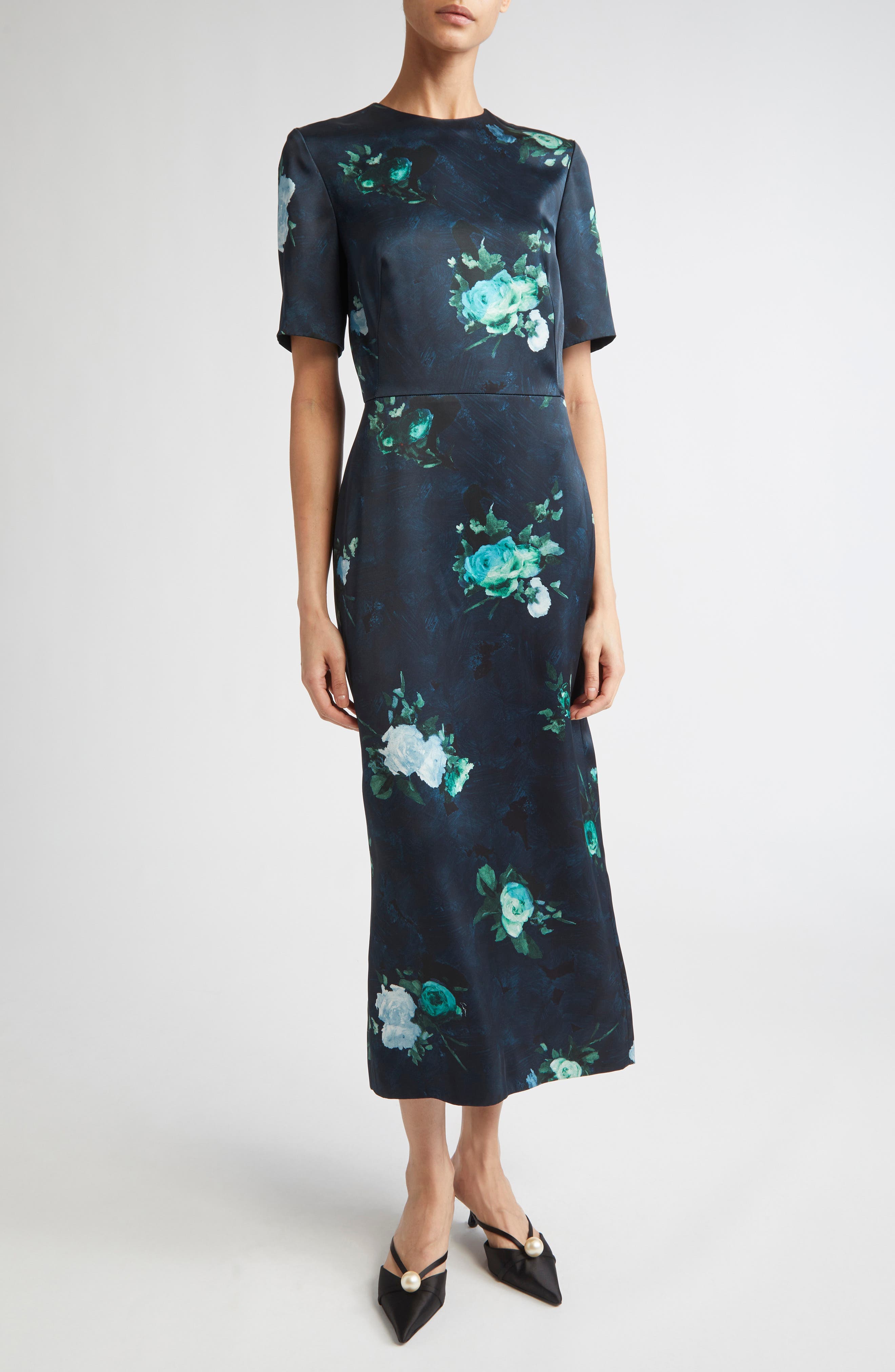 Abstract Rose Print Short Sleeve Cocktail Dress - image 1