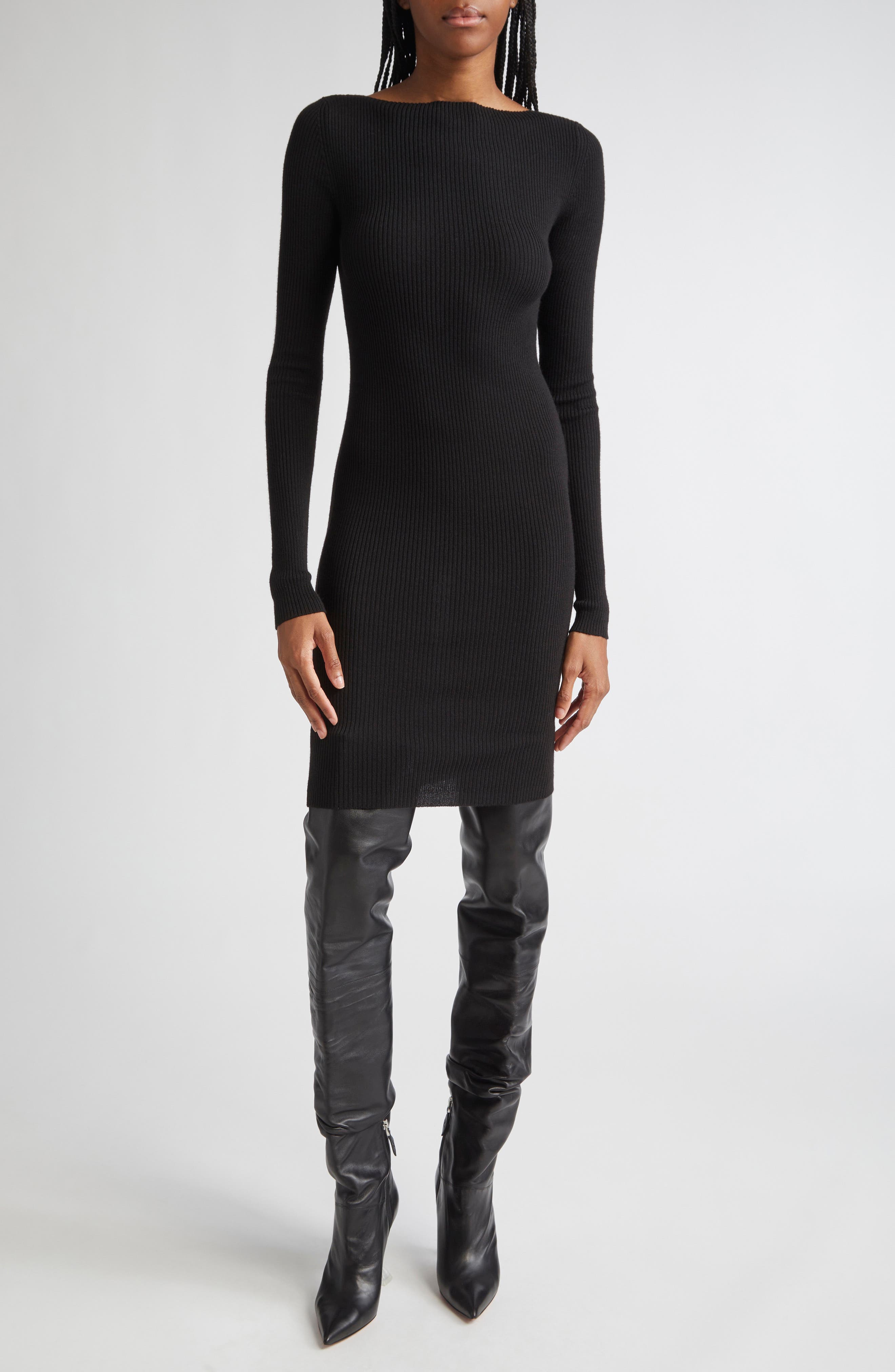 Long Sleeve Rib Virgin Wool Sweater Dress - image 1