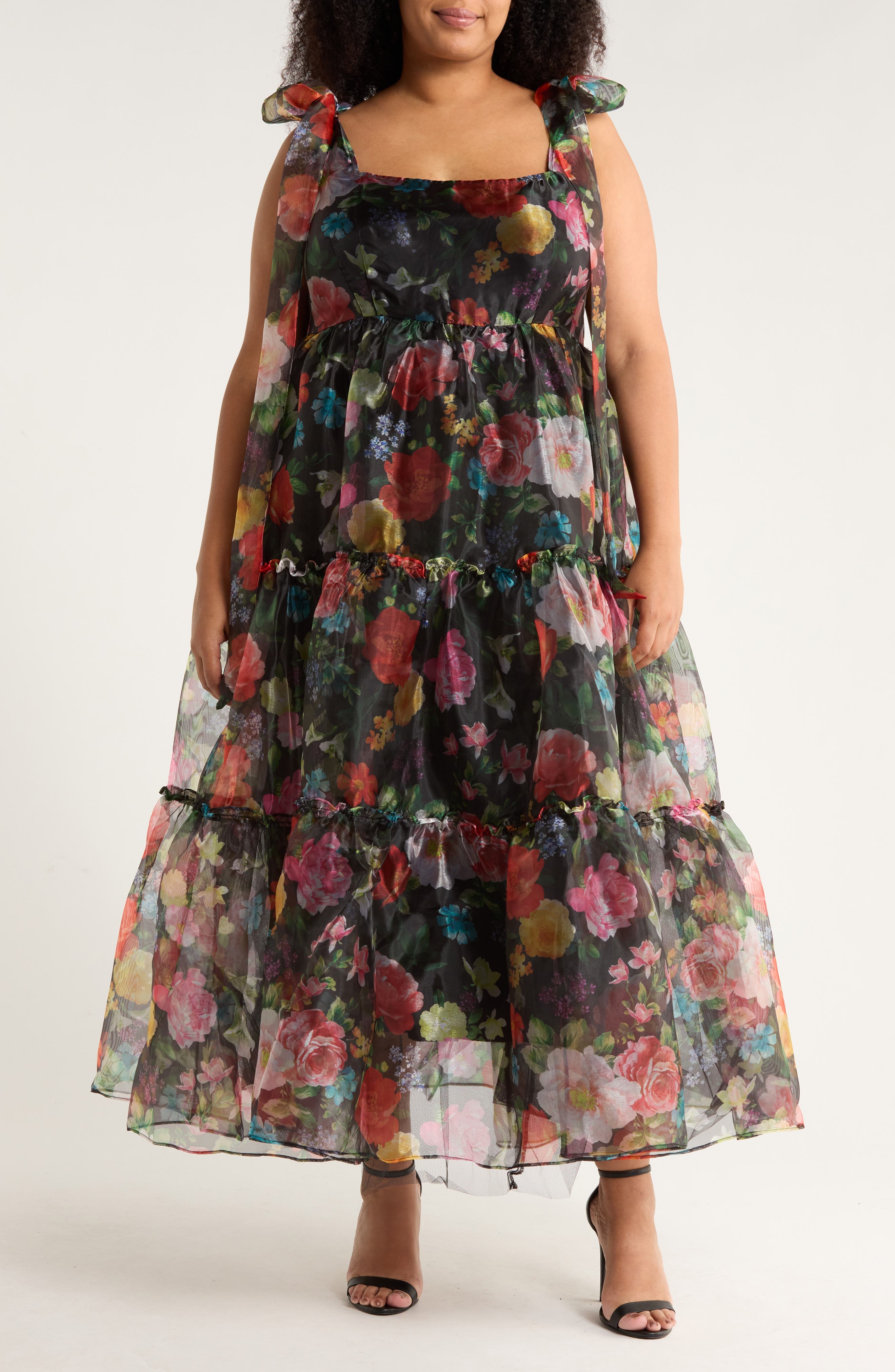 Bow Shoulder Organza Maxi Dress - image 1