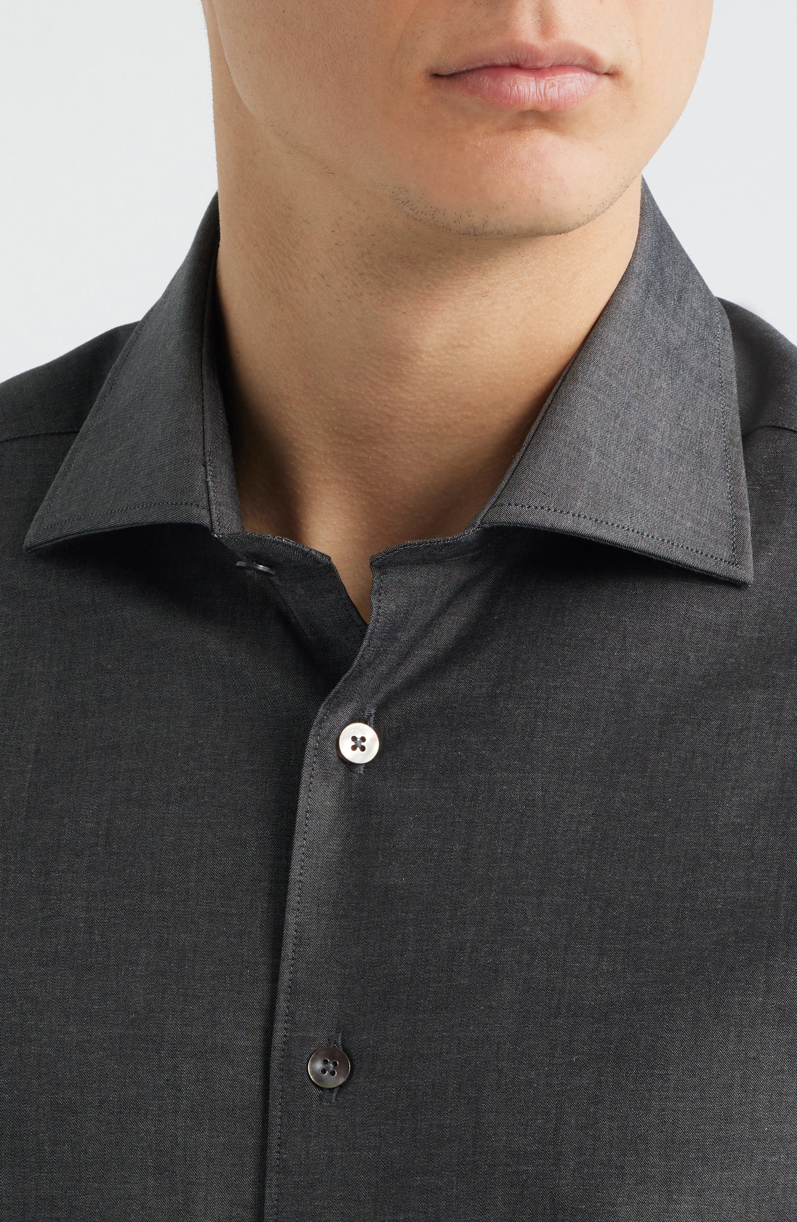 Bassano Tailored Fit Solid Stretch Cotton Twill Dress Shirt - image 2