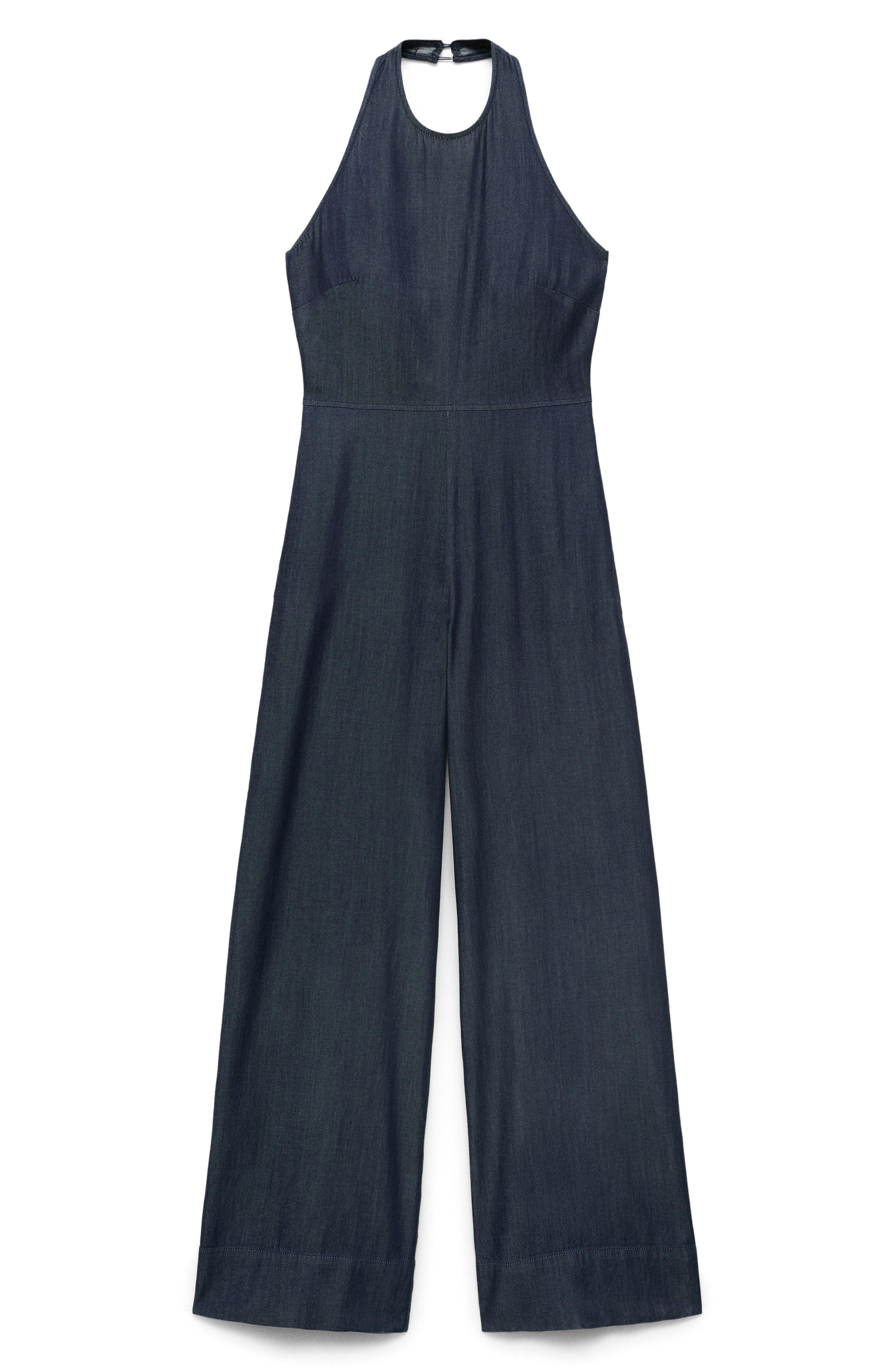 Denim Halter Jumpsuit - image 1