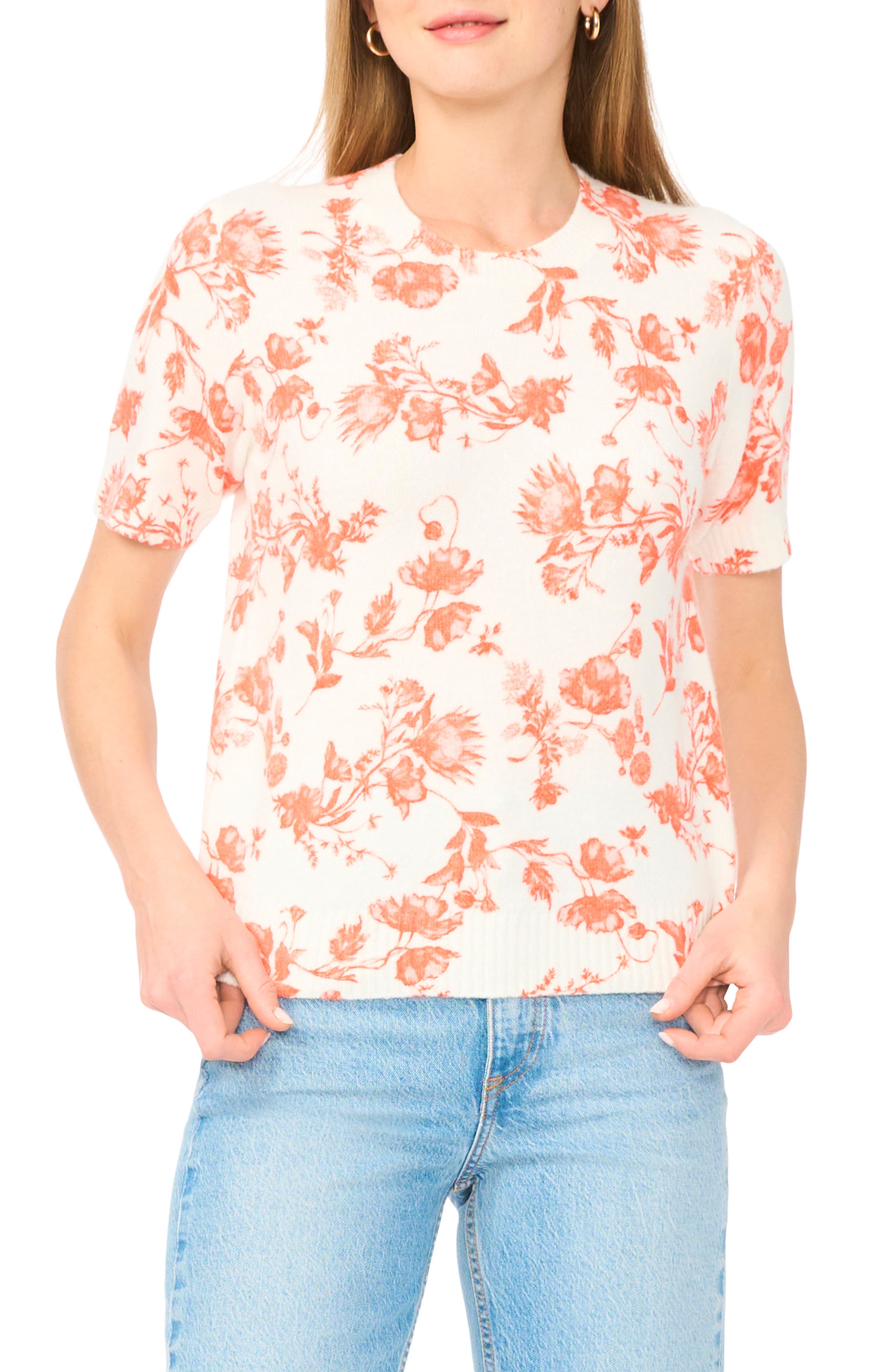 Floral Short Sleeve Sweater - image 1