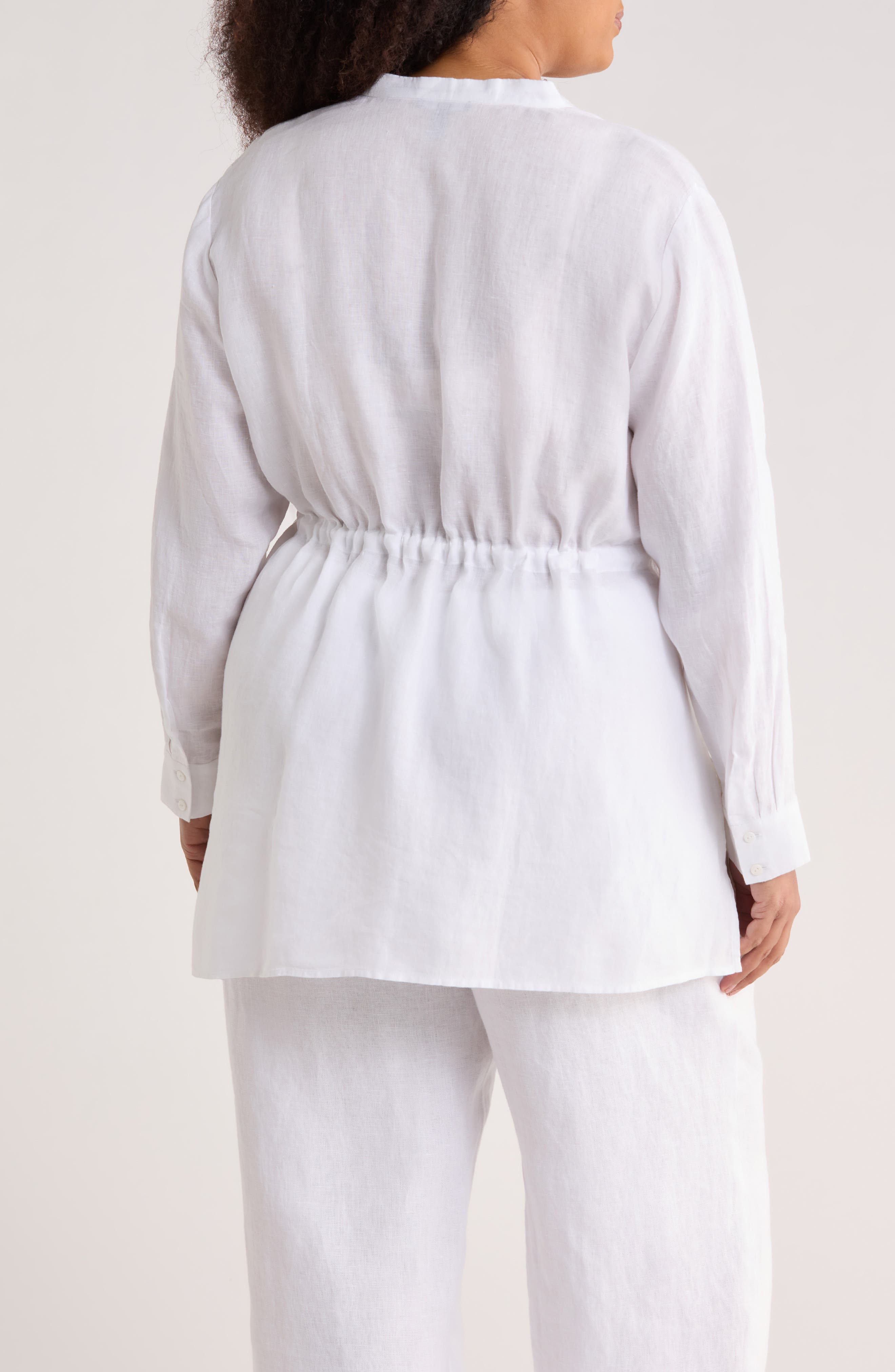 Split Neck Organic Linen Long Drawstring Shirt - image 2