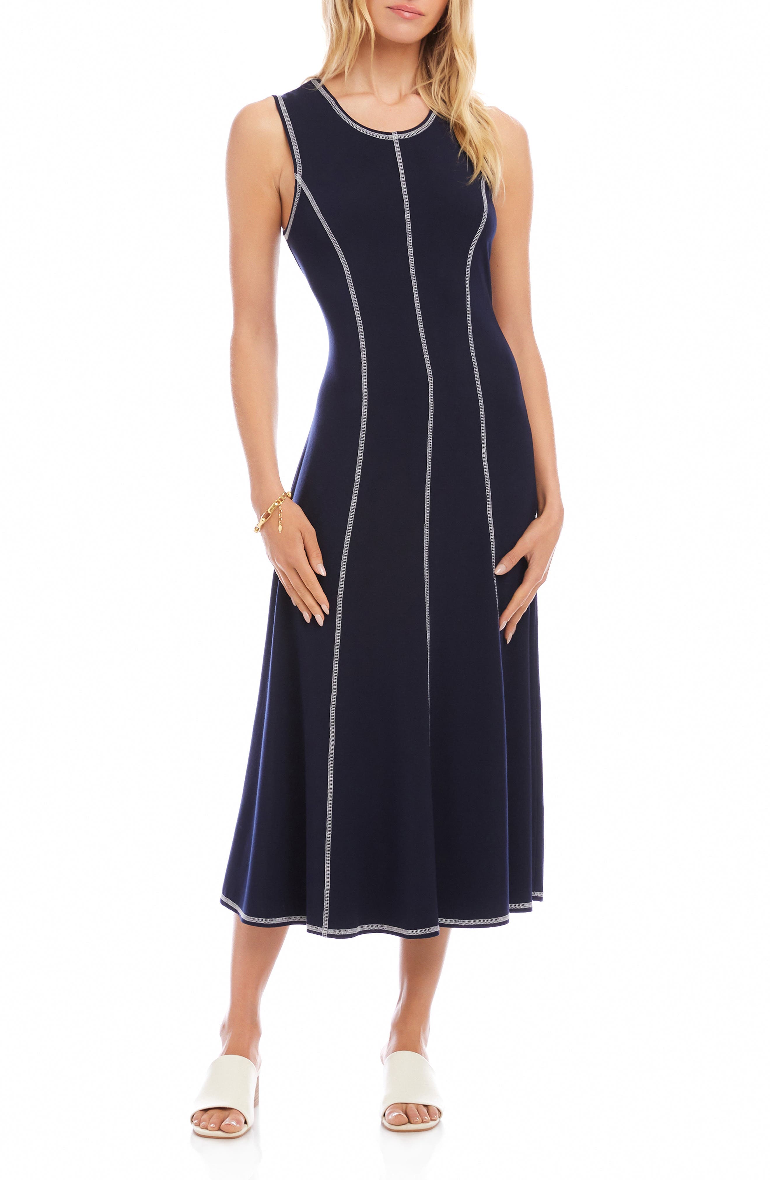 Contrast Stitch Sleeveless Midi Dress - image 1