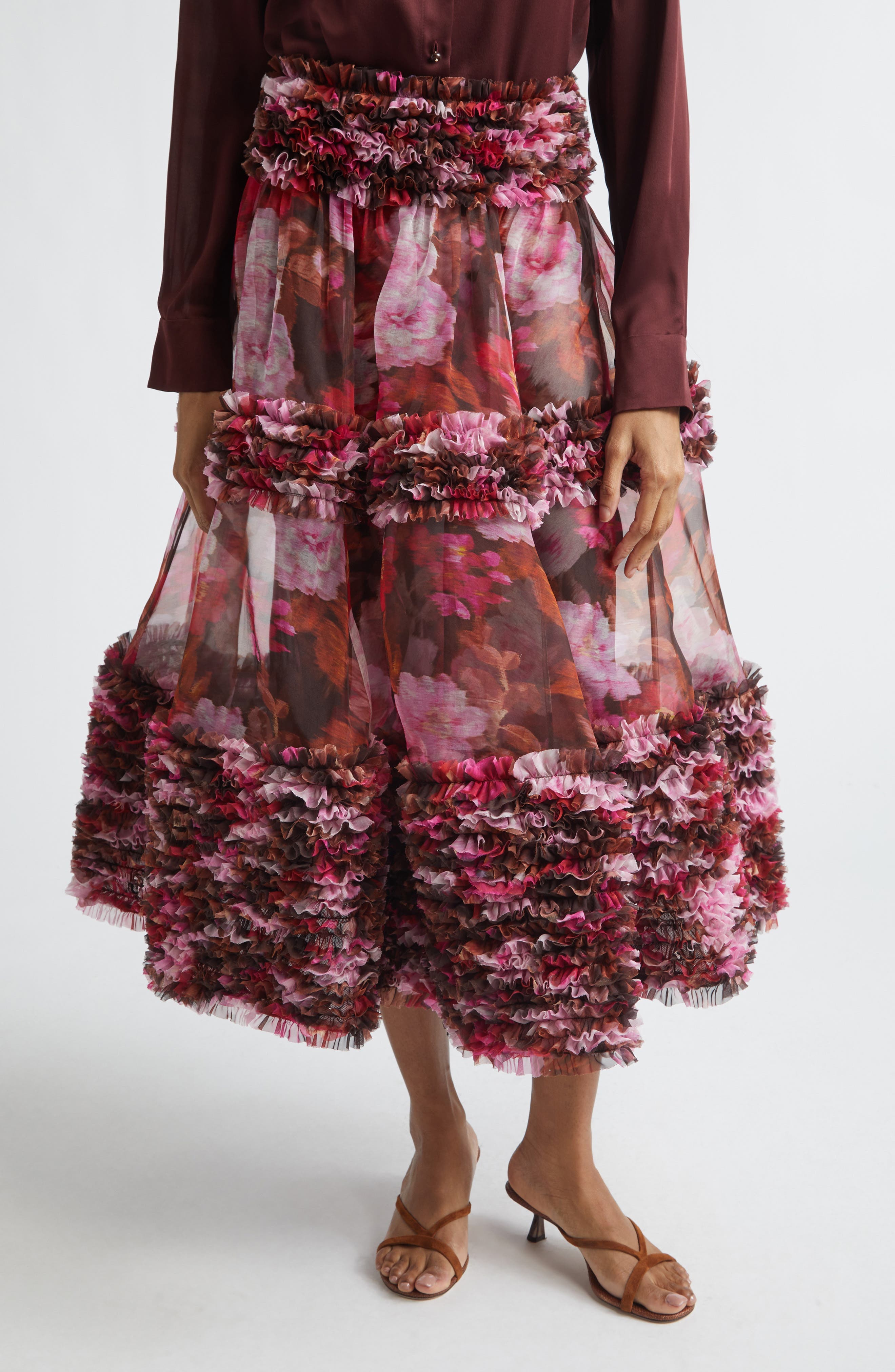 Kindred Spirit Luna Ruffle Silk Organza Midi Skirt - image 1