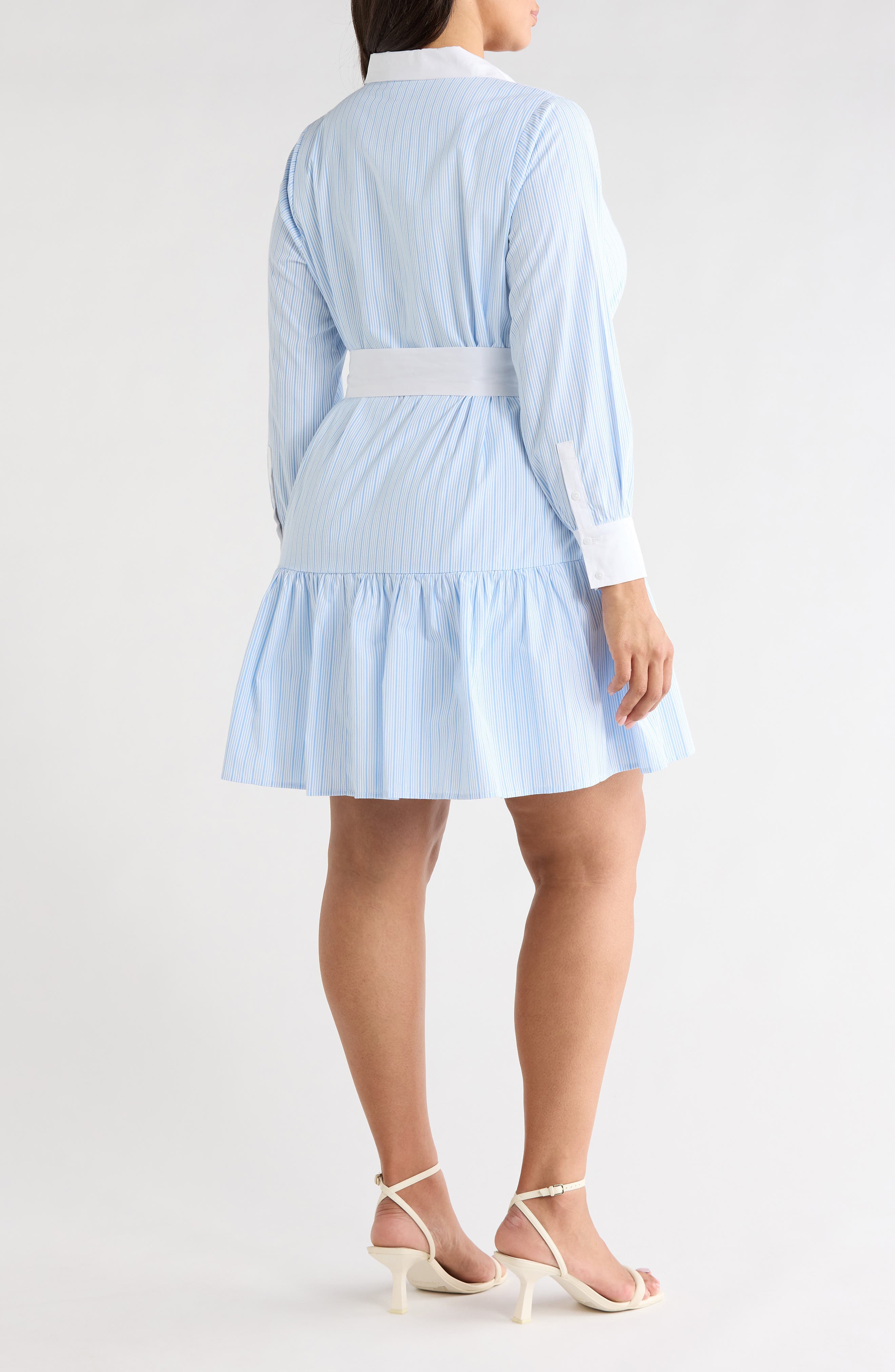 Stripe Contrast Trim Long Sleeve Shirtdress - image 2