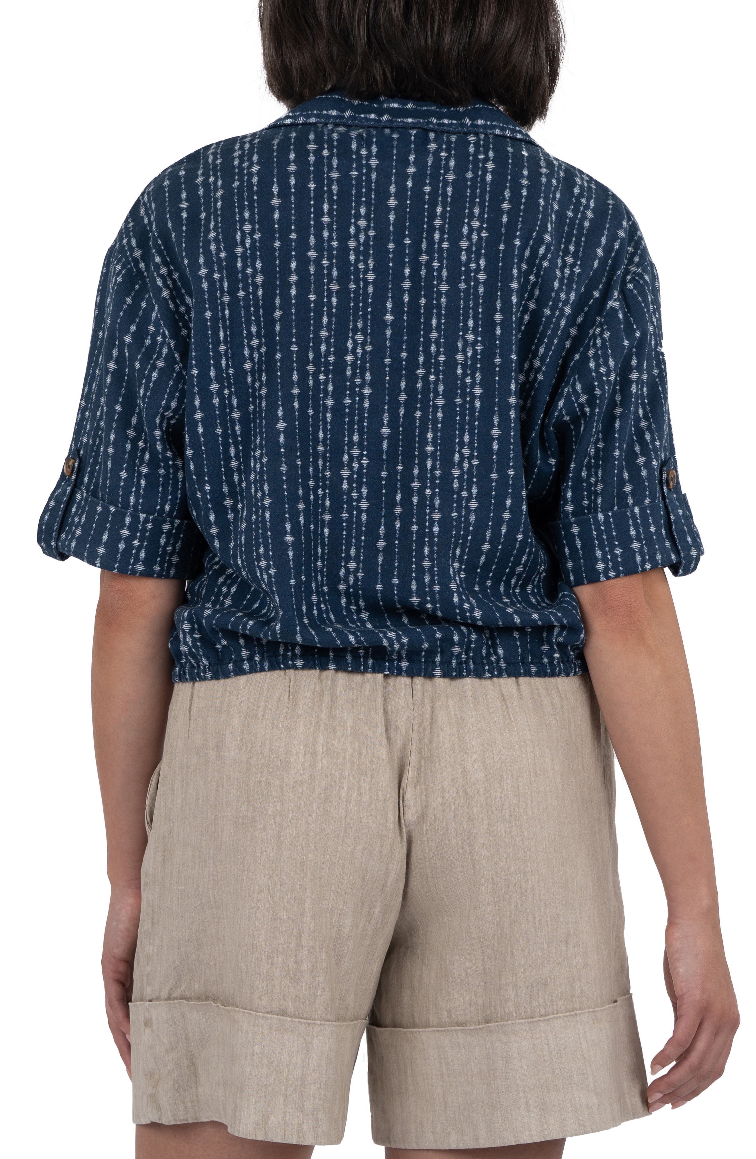 Rebel Printed Knot Front Linen Blend Top - image 2