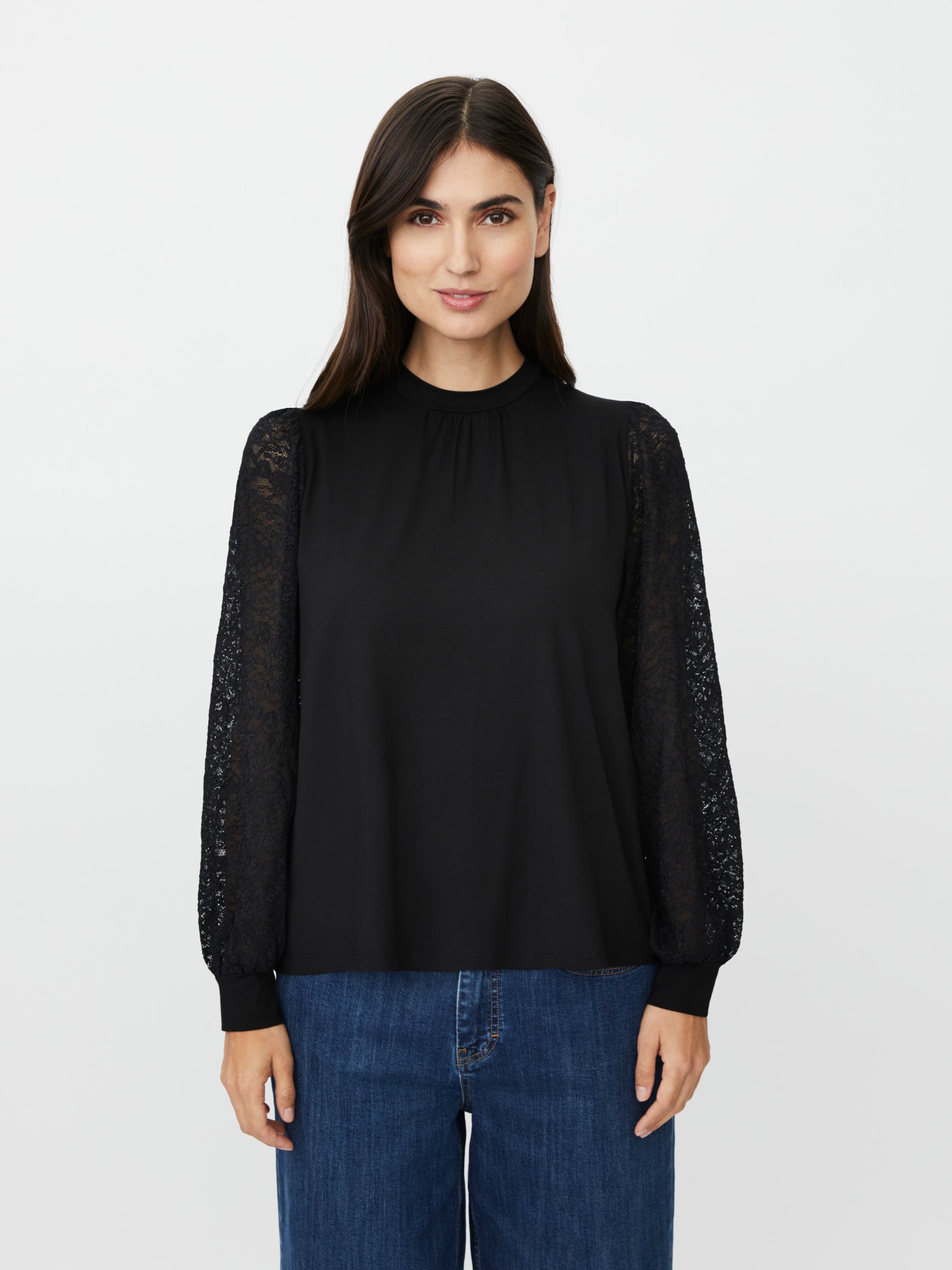 Mabravoria High Neck Lace Sleeve Blouse - image 1