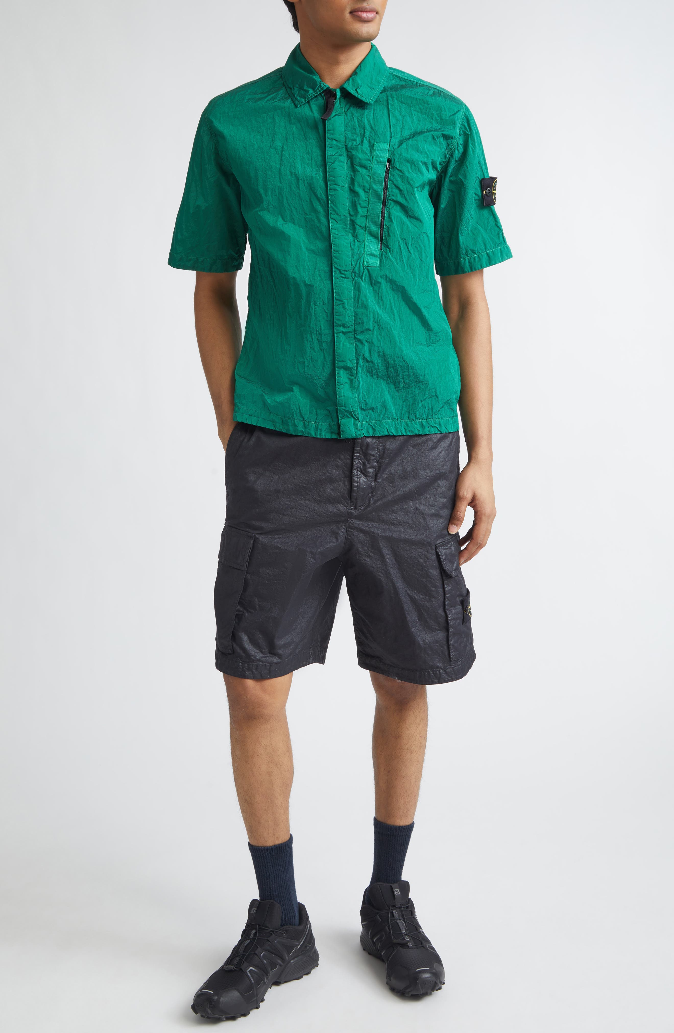 Compass Logo Patch Short Sleeve Nylon Zip-Up Camp Shirt - image 2