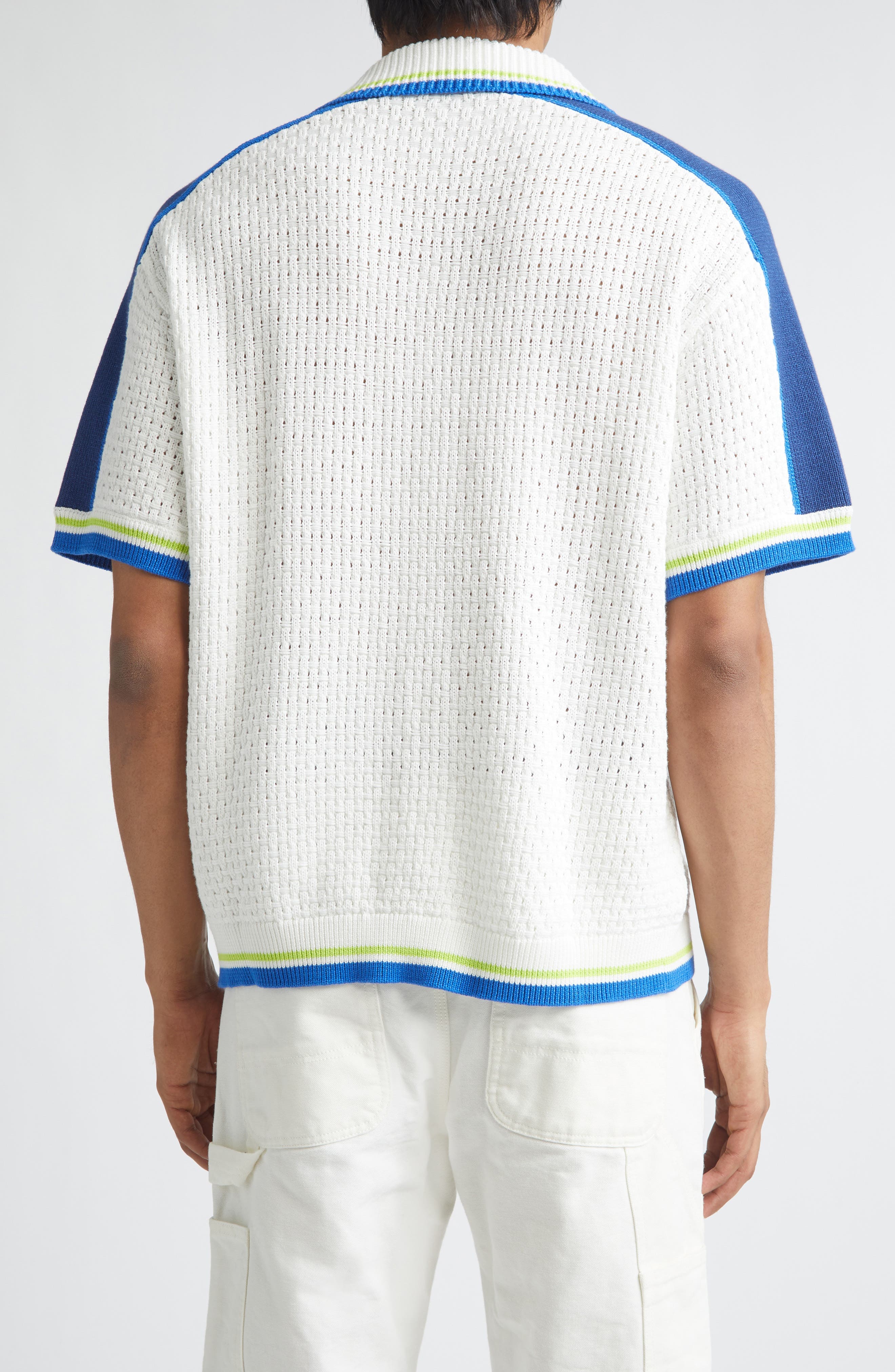 Mixed Stitch Sweater Camp Shirt - image 2